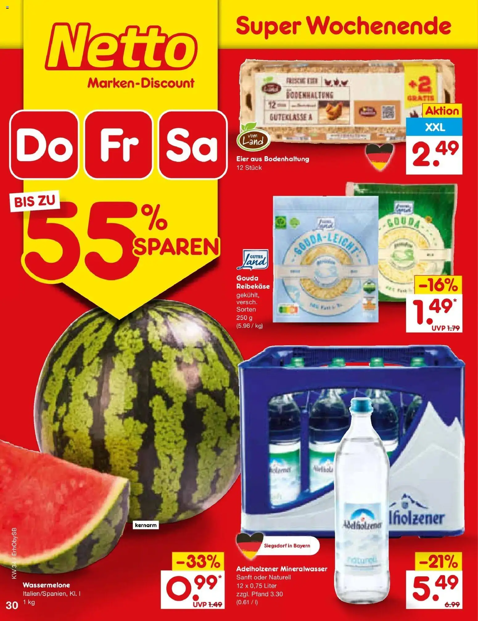 Netto Marken-Discount Prospekt Mauern – gültig ab 17.08.2026 | Seite: 48 | Produkte: Eier, Mineralwasser, Wassermelone, Reibekase