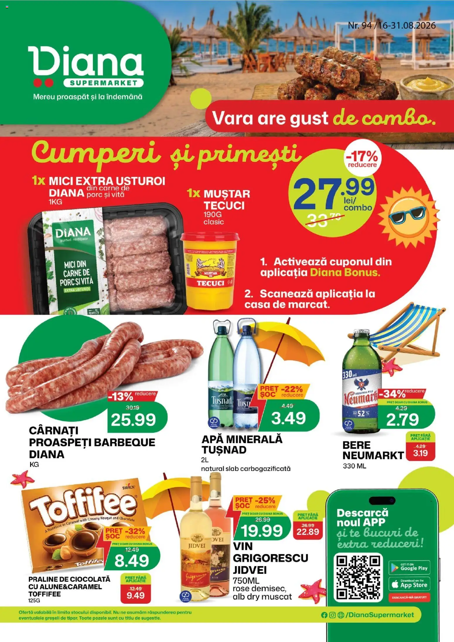 Noul catalog Diana – valabil de la 16.08.2026 | Pagină: 1 | Produse: Muștar, Apă, Cârnați, Usturoi