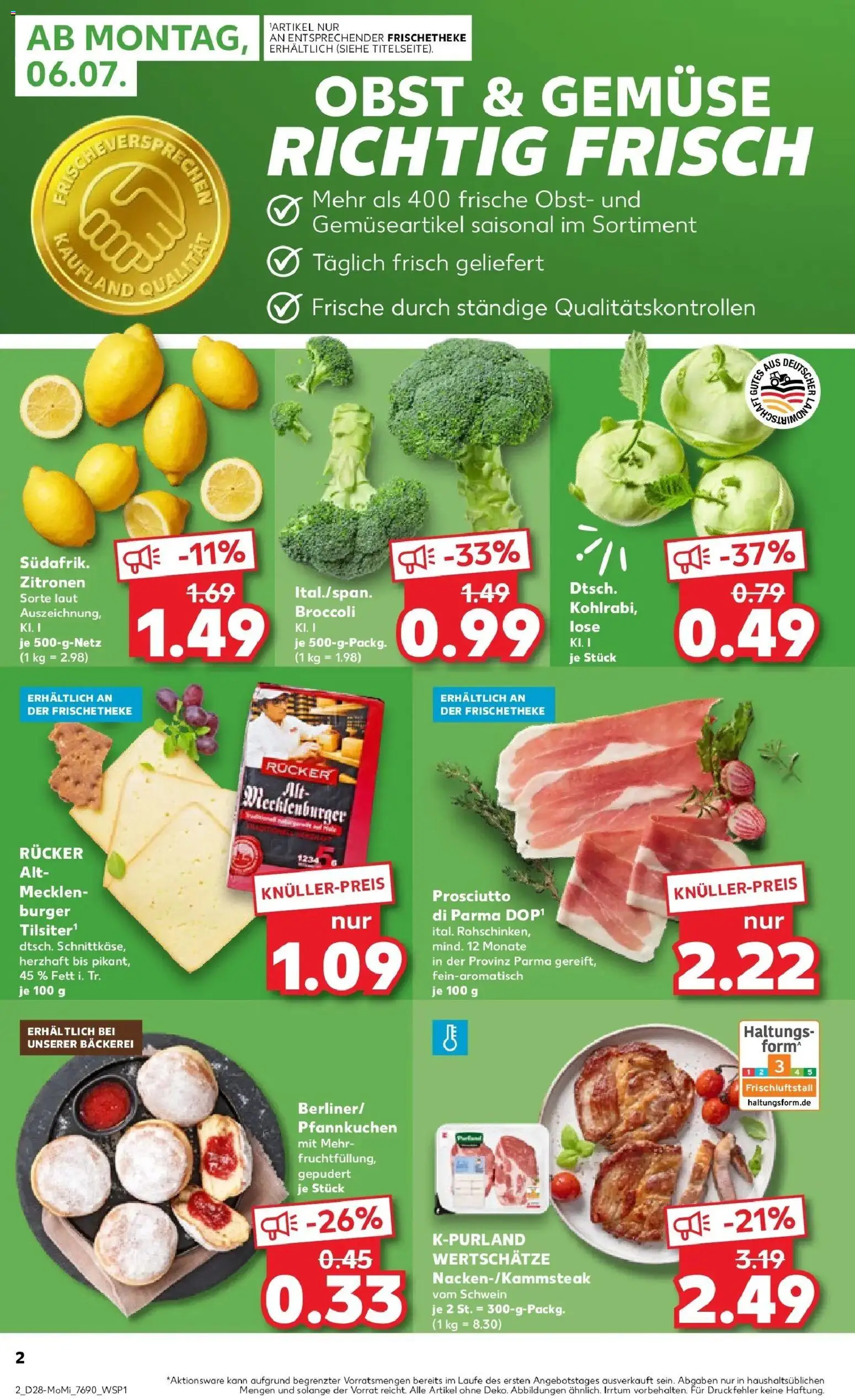 Kaufland Kaufland: Mo-Mi Der Wochenstart – gültig ab 05.07.2026 | Seite: 2 | Produkte: Bäckerei, Burger, Gemüse, Obst