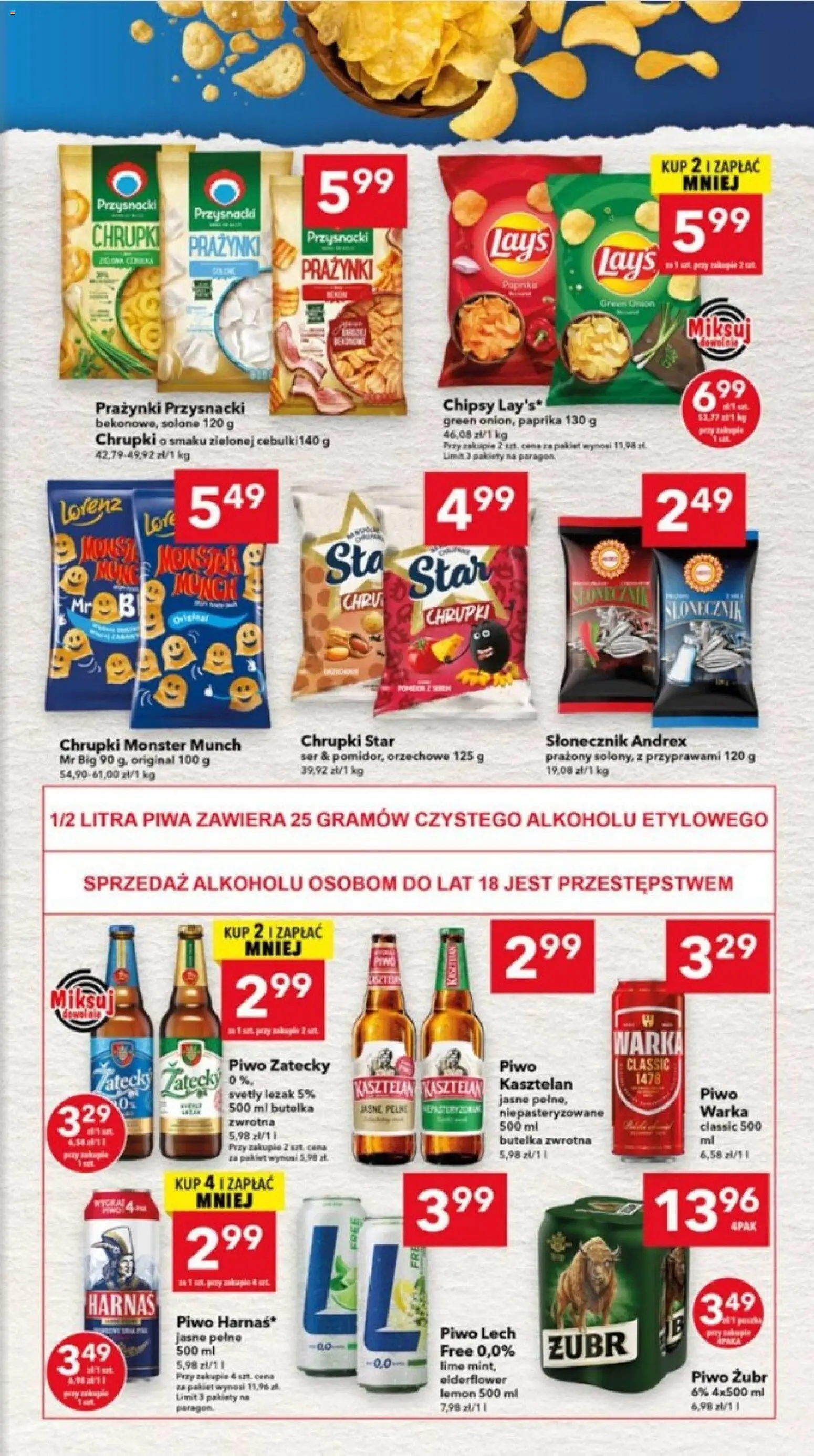 Lewiatan gazetka - Katowice od 30.07.2026 | Strona: 7 | Produkty: Piwo żubr, Chipsy, Chrupki, Piwo