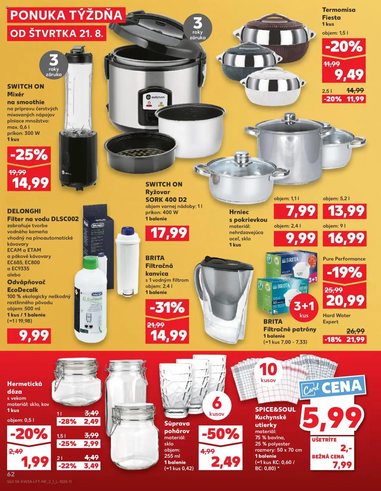 Nové Kaufland akcie – leták je platný od 21.08.2025 | Strana: 62 | Produkty: Filtračná kanvica, Filter na vodu, Mixér na smoothie, Mixér