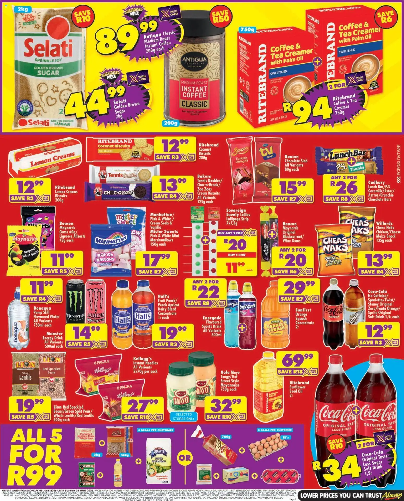 New Shoprite catalogue – valid from 08.06.2026 | Page: 5 | Products: Sweets, Oil, Coffee, Chocolate