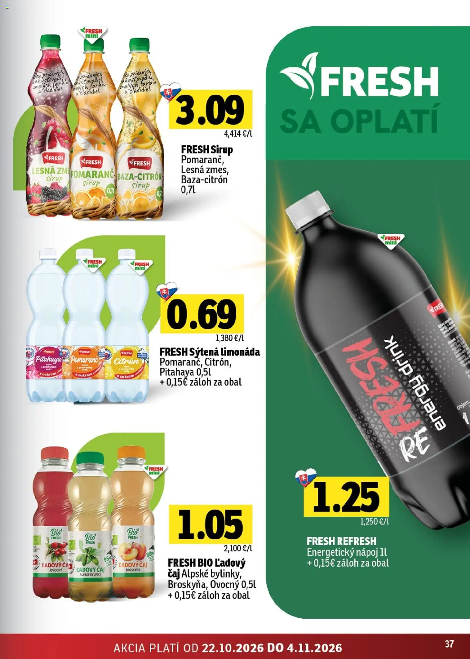Nové Fresh akcie – leták je platný od 22.10.2026 | Strana: 37 | Produkty: Čaj, Ľadový čaj, Bylinky, Energetický nápoj