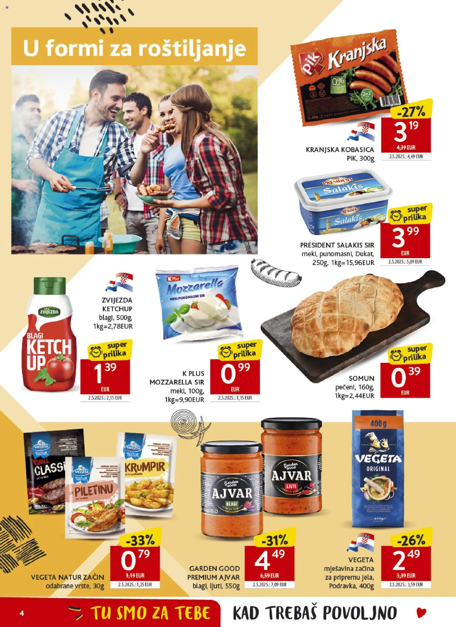 Konzum katalog | vrijedi od 29.04.2026 | Stranica: 4 | Proizvodi: Mozzarella, Ajvar, Kobasica, Vegeta