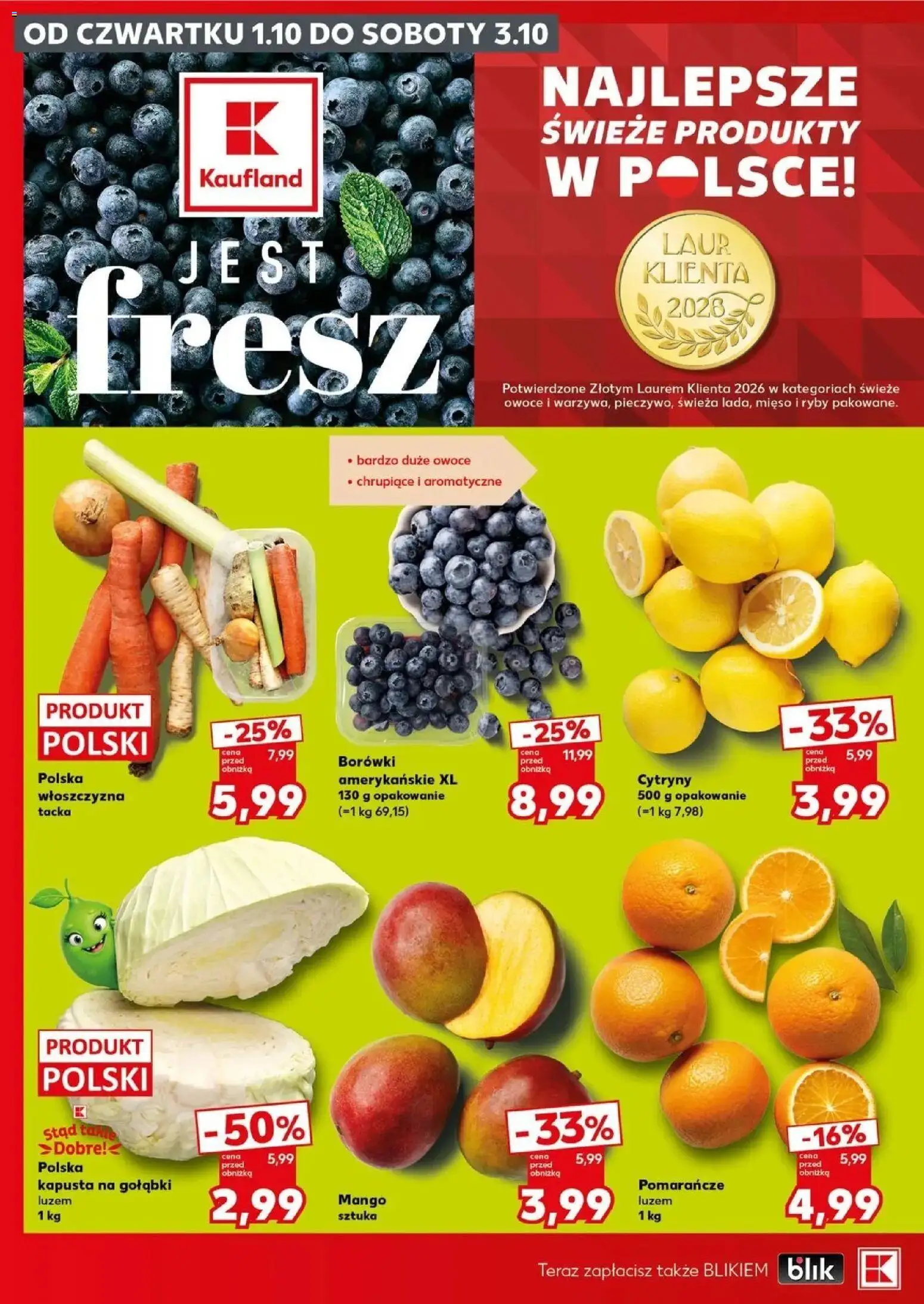 Kaufland gazetka - Super sobota od 03.10.2026 - od jutra PDF | Strona: 6 | Produkty: Gołąbki, Borówki, Kapusta na gołąbki, Pomarańcze