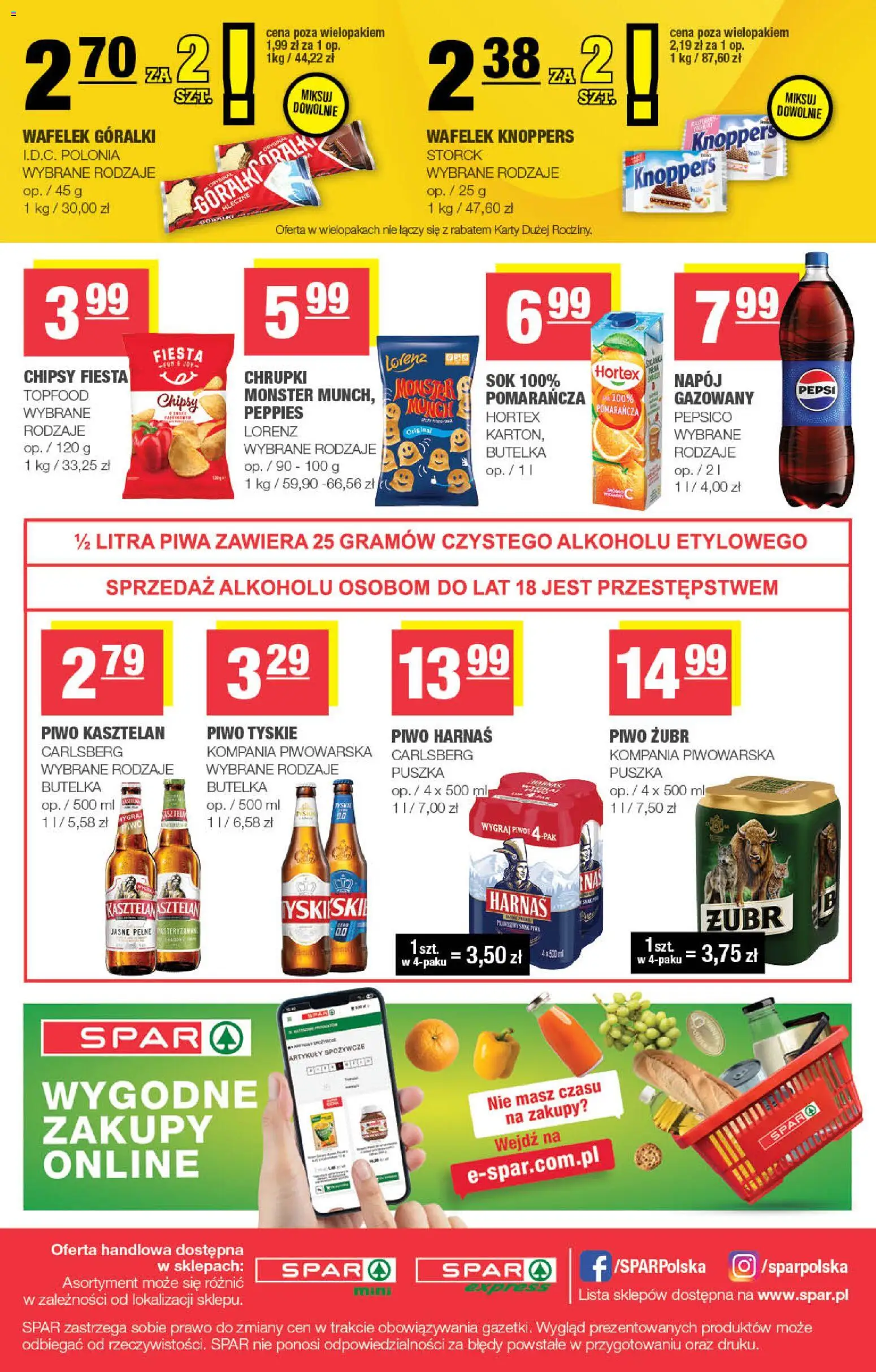 Spar gazetka - Mini od 21.10.2026 | Strona: 4 | Produkty: Wafelek, Piwo kasztelan, Tyskie, Piwo