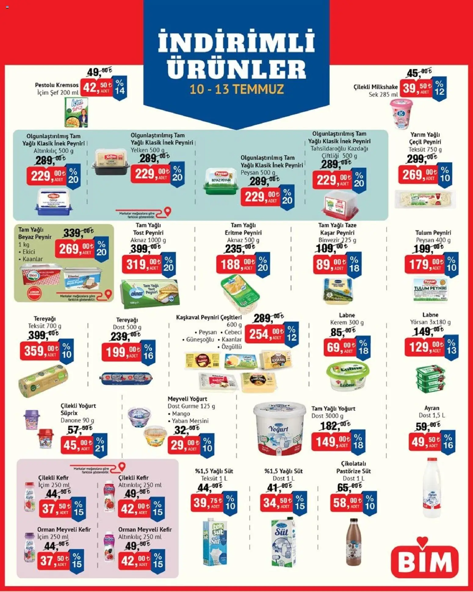 BİM - İndirimli Ürünler - 10 Temmuz 2026 tarihinden itibaren geçerlidir | Sayfa: 2 | Ürünler: Kefir, Meyveli yoğurt, Tereyağı, Peynir