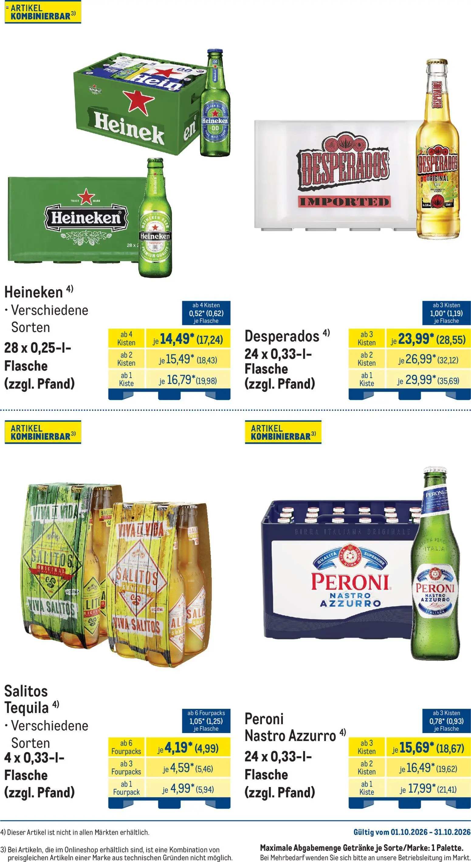 Metro Monats-Menü – gültig ab 01.10.2026 | Seite: 31 | Produkte: Heineken, Tequila, Desperados
