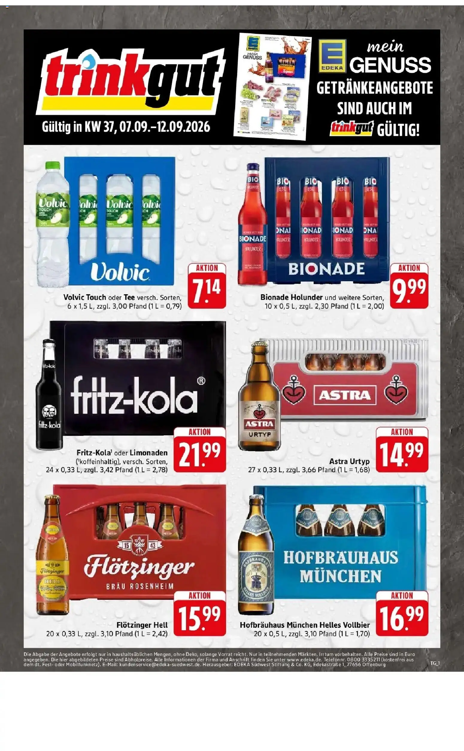 E center Prospekt Reutlingen (ab 07.09.2026) zum Blättern | Seite: 54 | Produkte: Astra, Volvic touch, Bionade, Tee