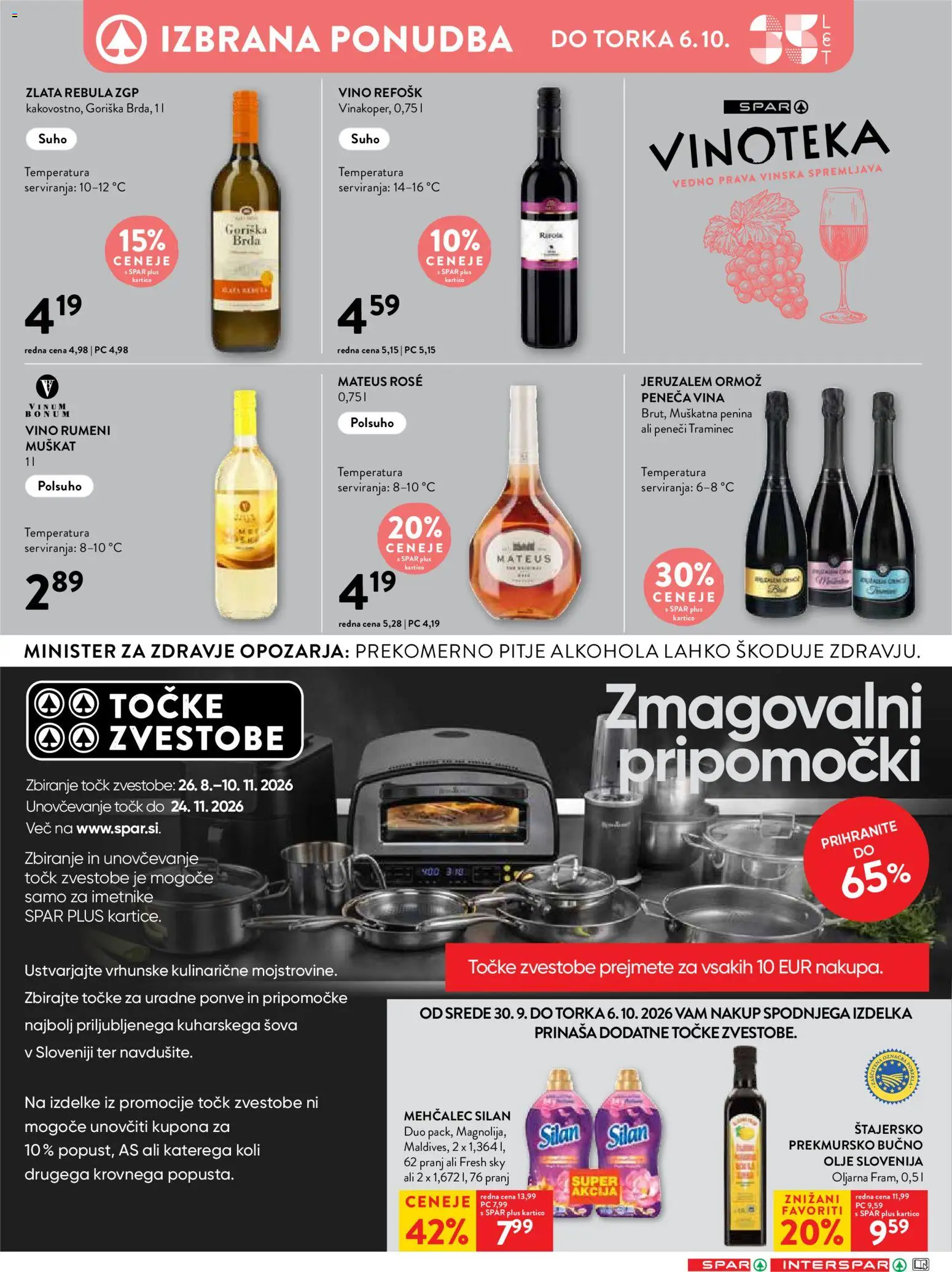 Novi Spar katalog ponudbe – veljaven od 30.09.2026 | Stran: 28 | Izdelki: Mehčalec, Penina, Olje, Vino
