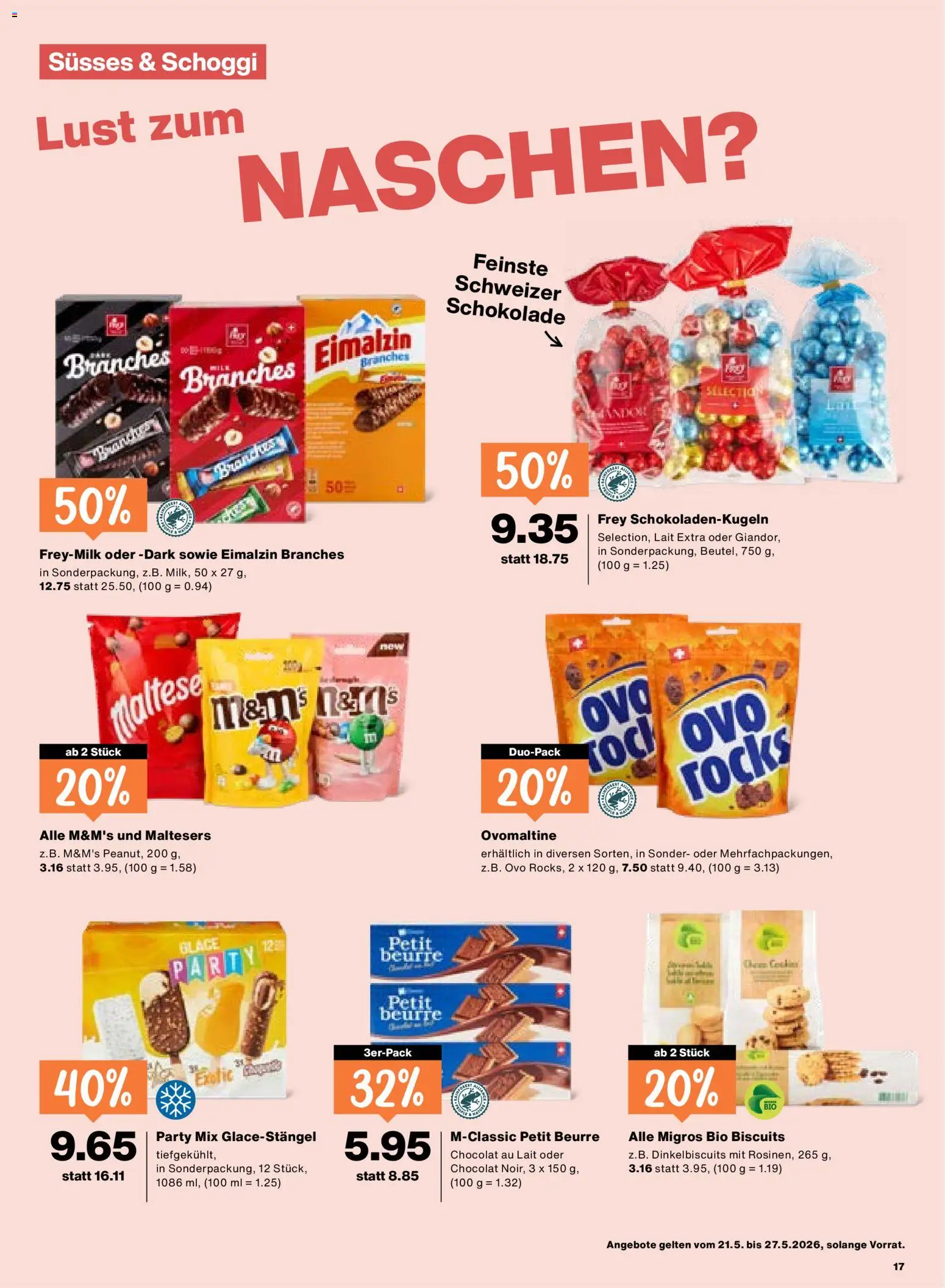 Migros aktionen – gültig ab 21.05.2026 | Seite: 17 | Produkte: Glace, Schokolade