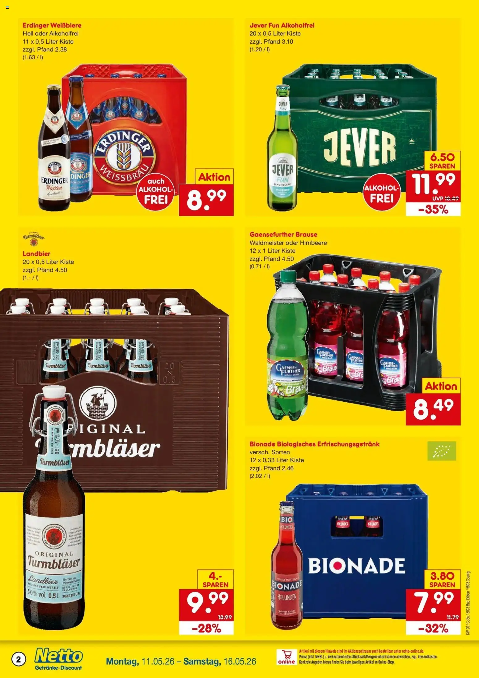 Netto Marken-Discount Prospekt Bad Düben	 – gültig ab 10.05.2026 | Seite: 2 | Produkte: Erdinger, Bad, Bionade, Himbeere