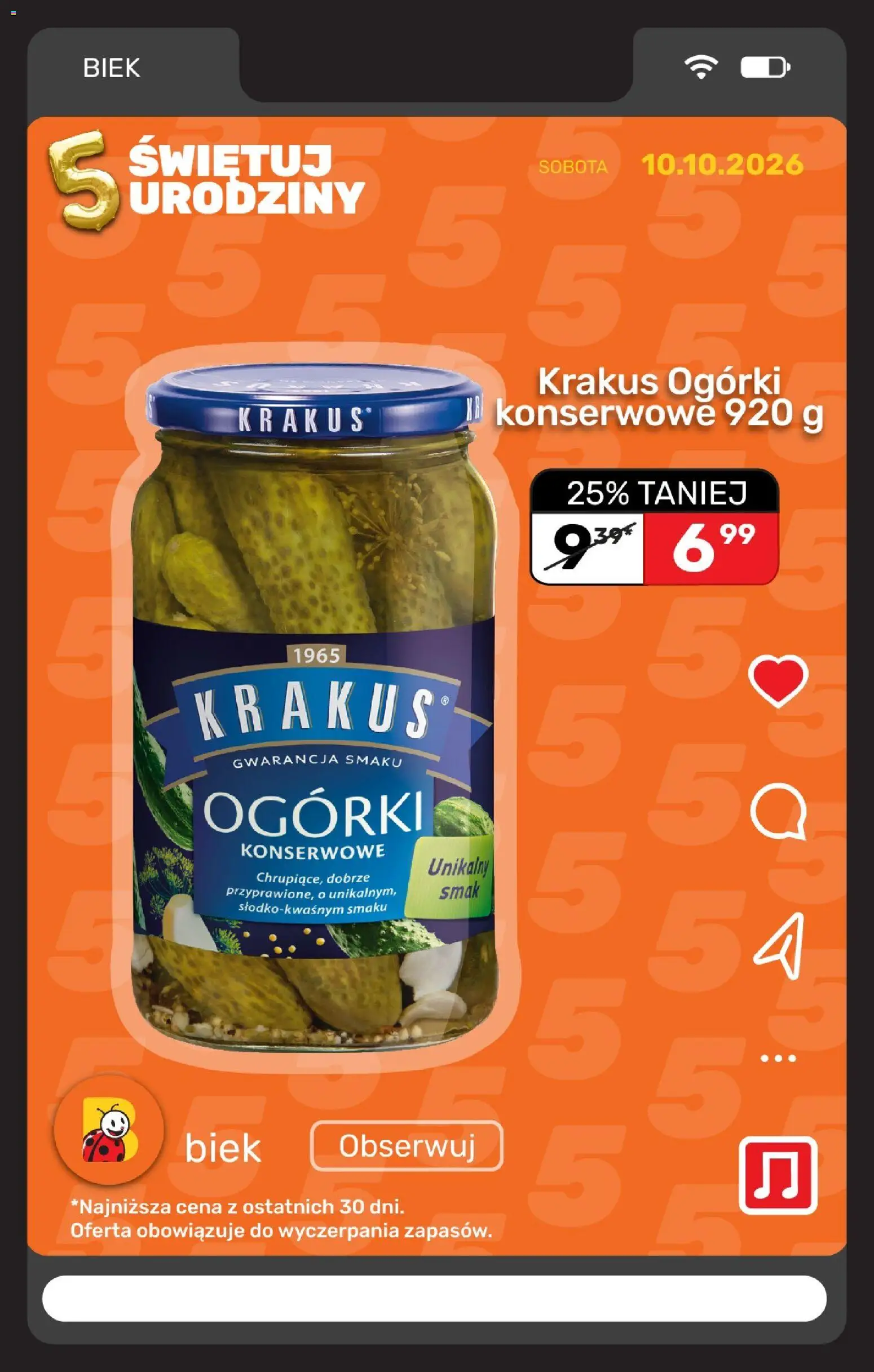 Biedronka gazetka - Biek od 10.10.2026 | Strona: 10 | Produkty: Ogórki, Ogórki konserwowe