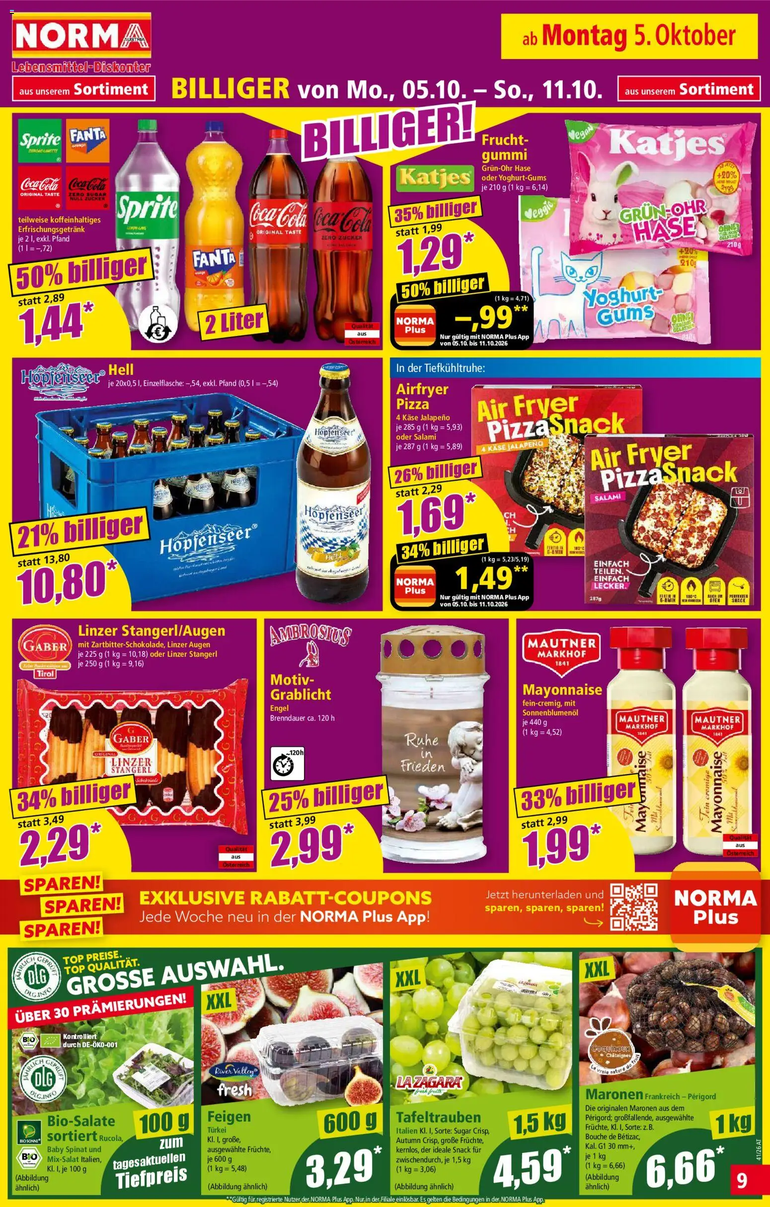 Norma Flugblatt gültig ab 05.10.2026 | Seite: 9 | Produkte: Mayonnaise, Zucker, Fanta, Pizza