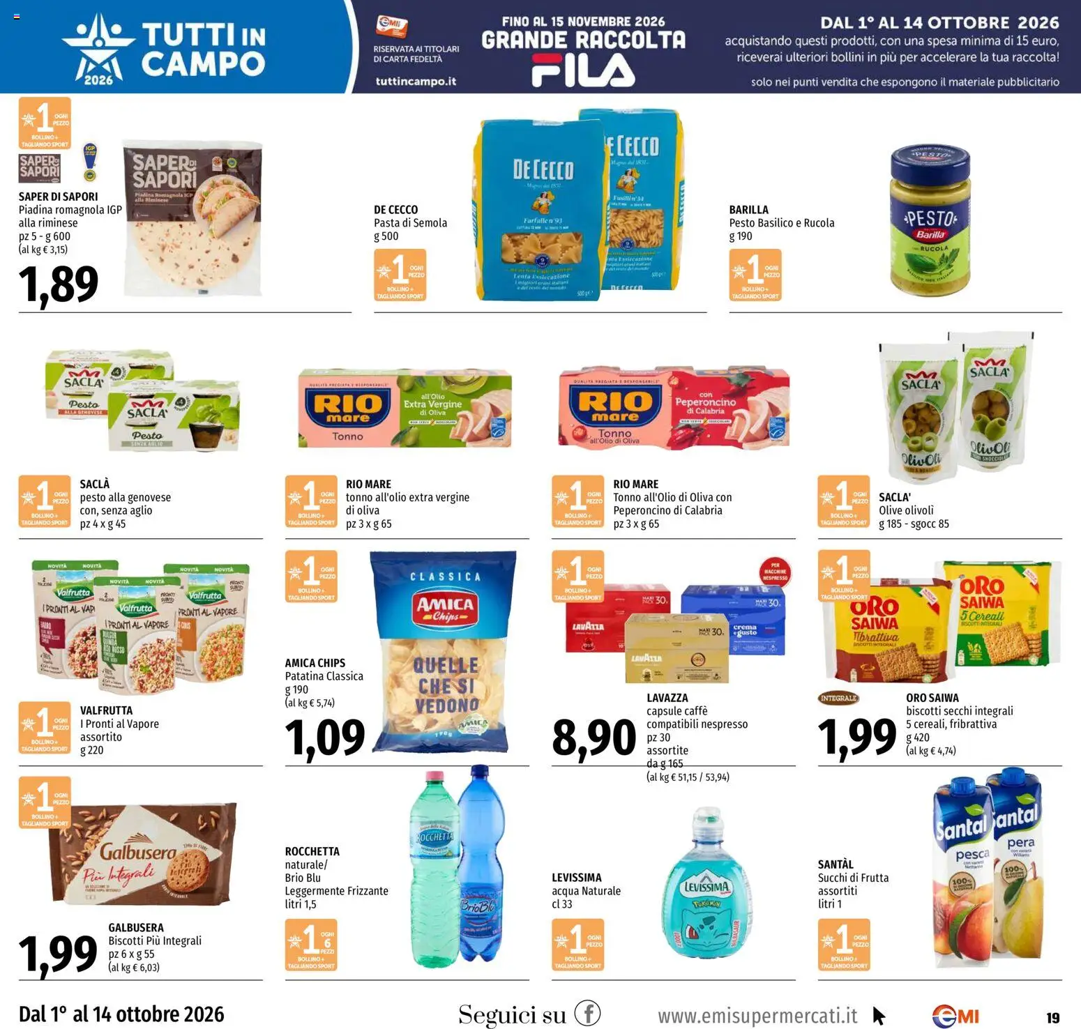 Volantino EMI del 01/10/2026 | Pagina: 19 | Prodotti: Farfalle, Acqua, Olio, Piadina