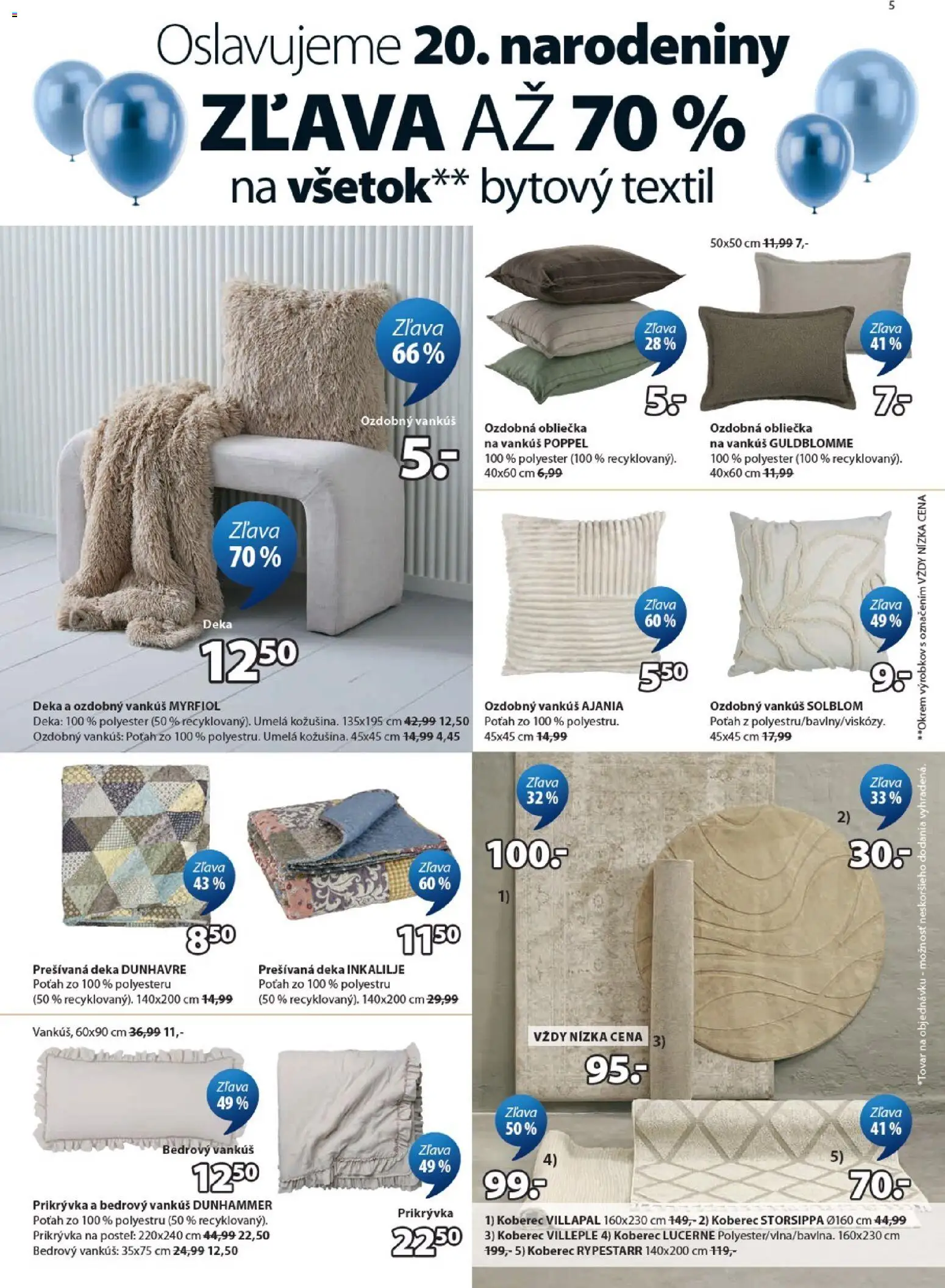 Nové JYSK akcie – leták je platný od 16.09.2026 | Strana: 5 | Produkty: Posteľ, Vankúš, Koberec