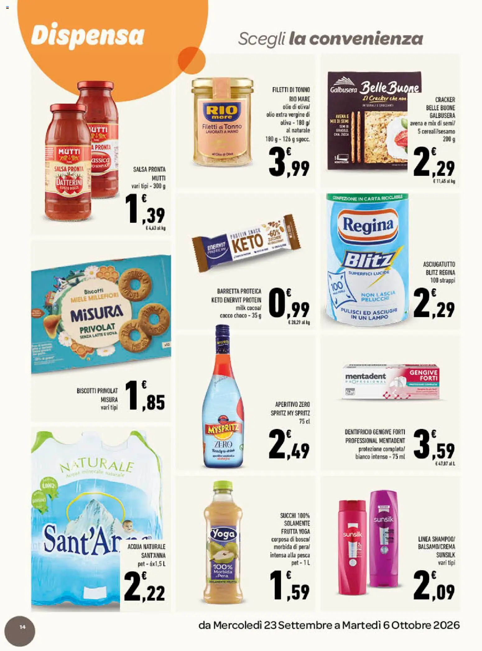Volantino Conad del 23/09/2026 | Pagina: 14 | Prodotti: Biscotti, Olio, Crackers, Cocco