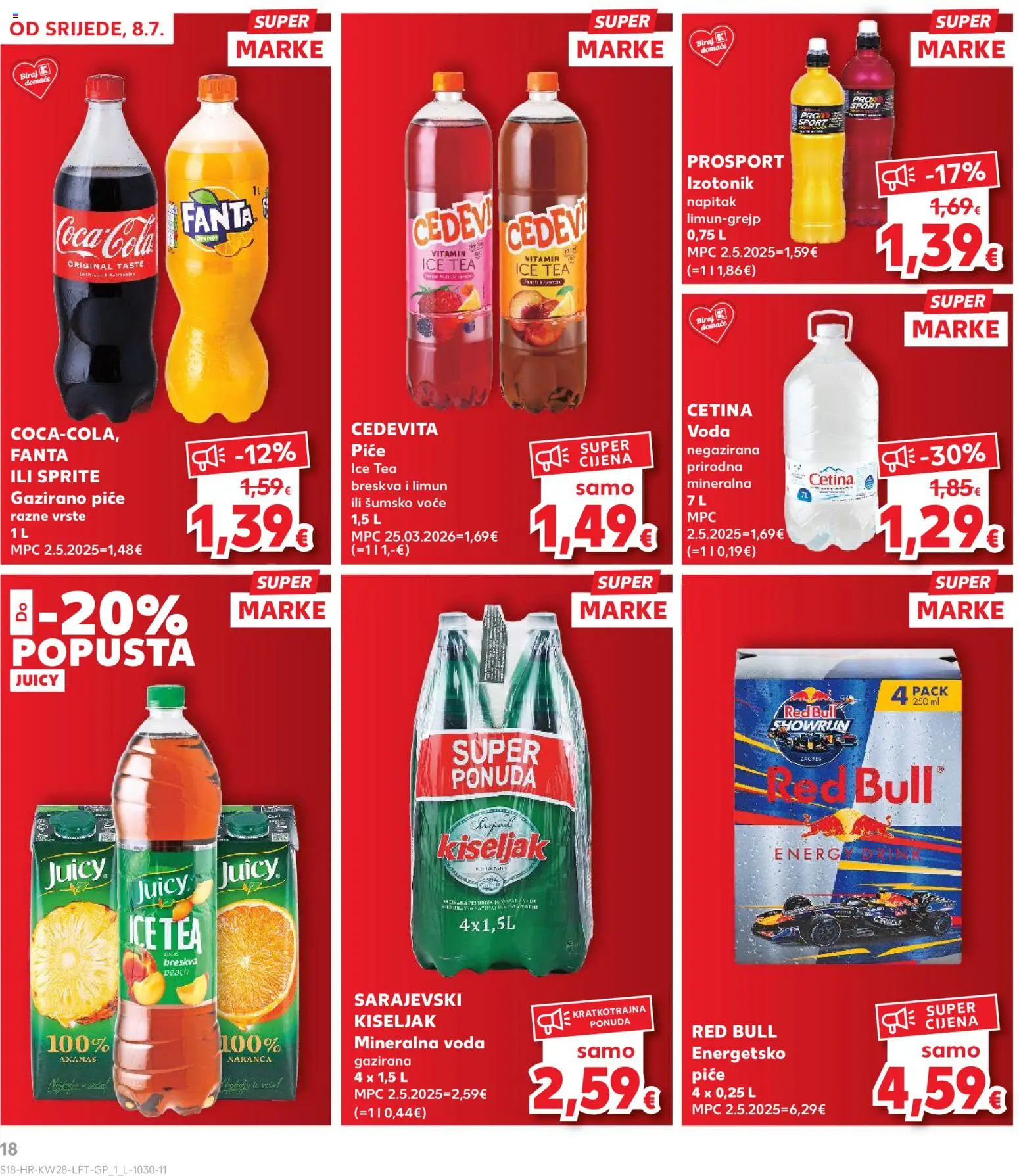 Kaufland katalog | vrijedi od 08.07.2026 | Stranica: 18 | Proizvodi: Šumsko voće, Sprite, Voda, Red Bull