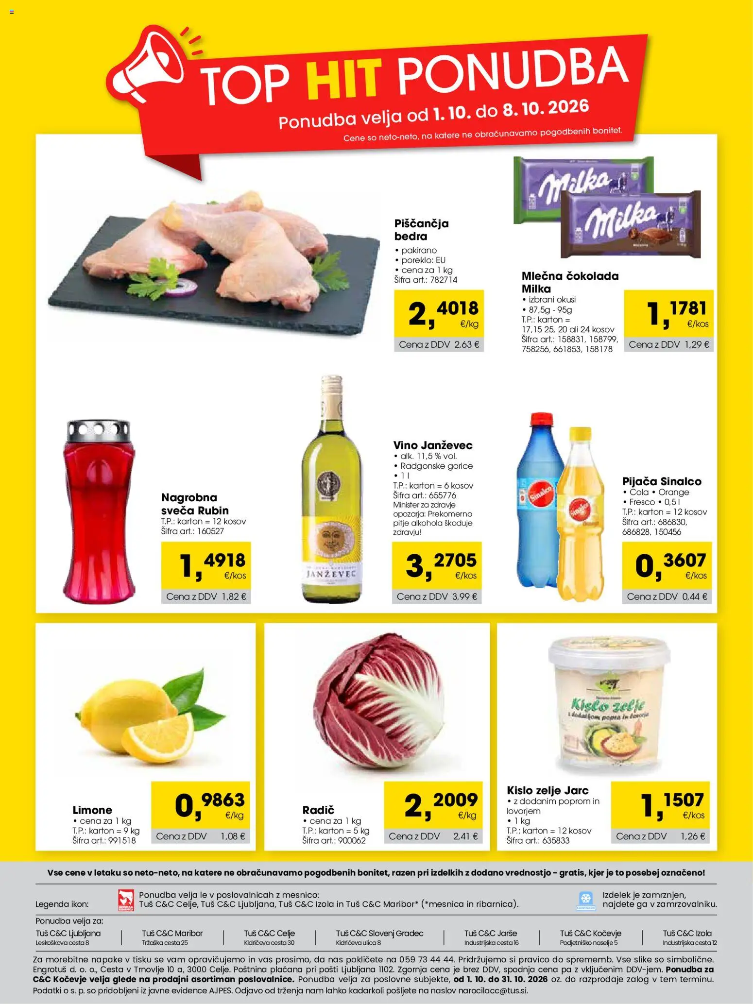 Novi Tuš katalog ponudbe – veljaven od 01.10.2026 | Stran: 24 | Izdelki: Sveča, Cokolada, Vino, Zelje