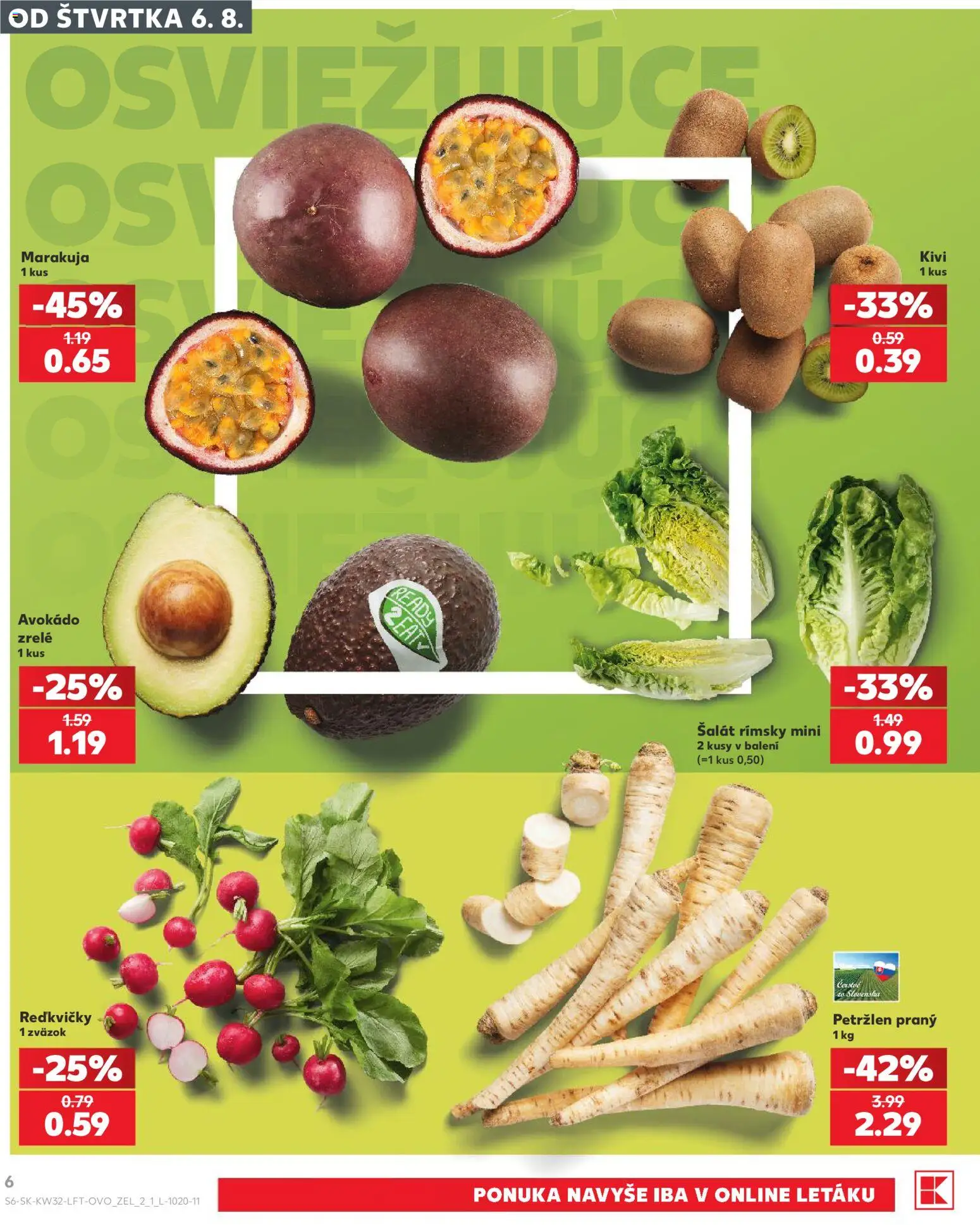 Nové Kaufland akcie – leták je platný od 06.08.2026 | Strana: 6 | Produkty: Šalát, Avokádo, Petržlen