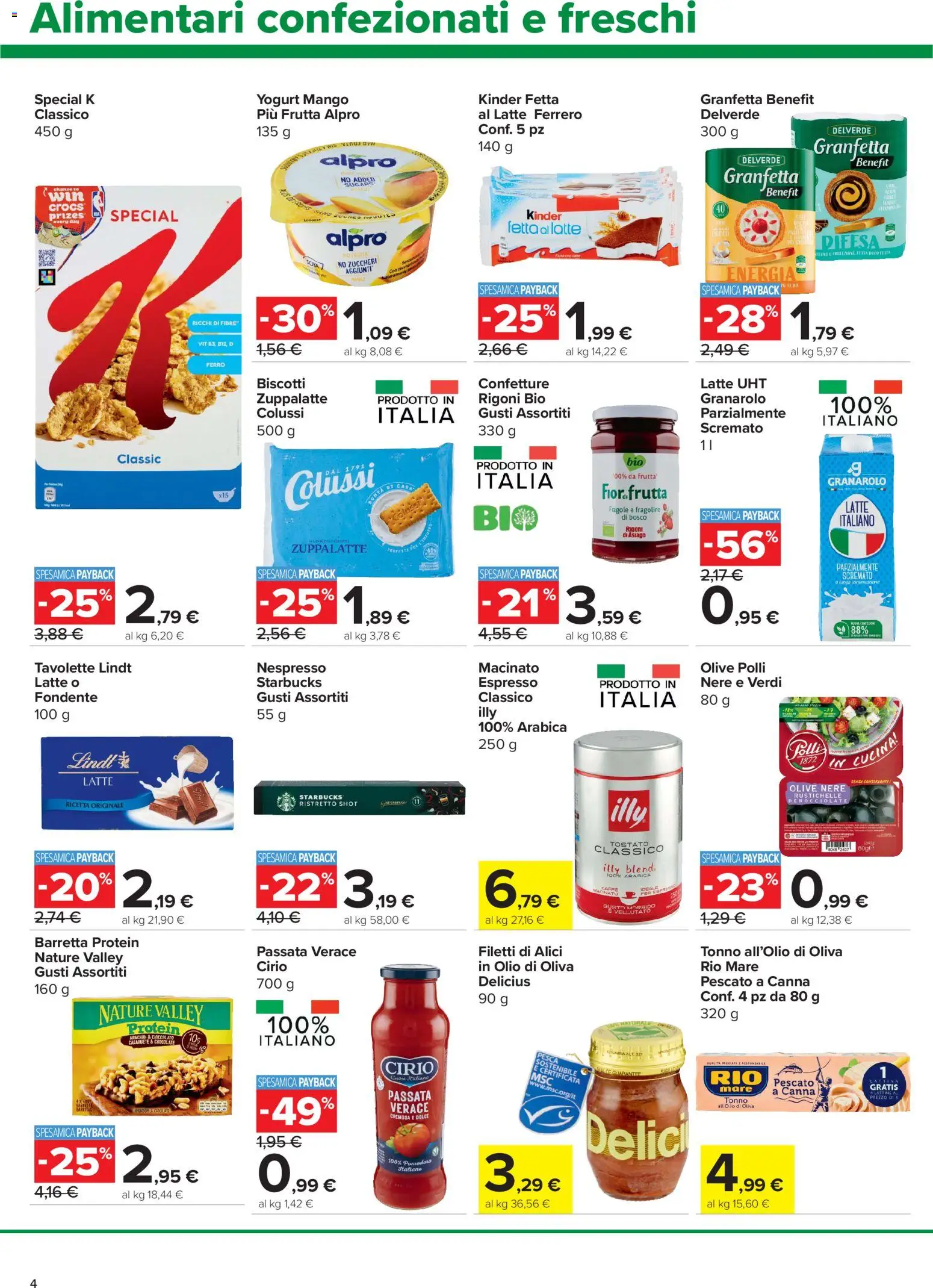 Volantino Carrefour del 10/09/2026 | Pagina: 4 | Prodotti: Olive, Pesca, Illy, Alici