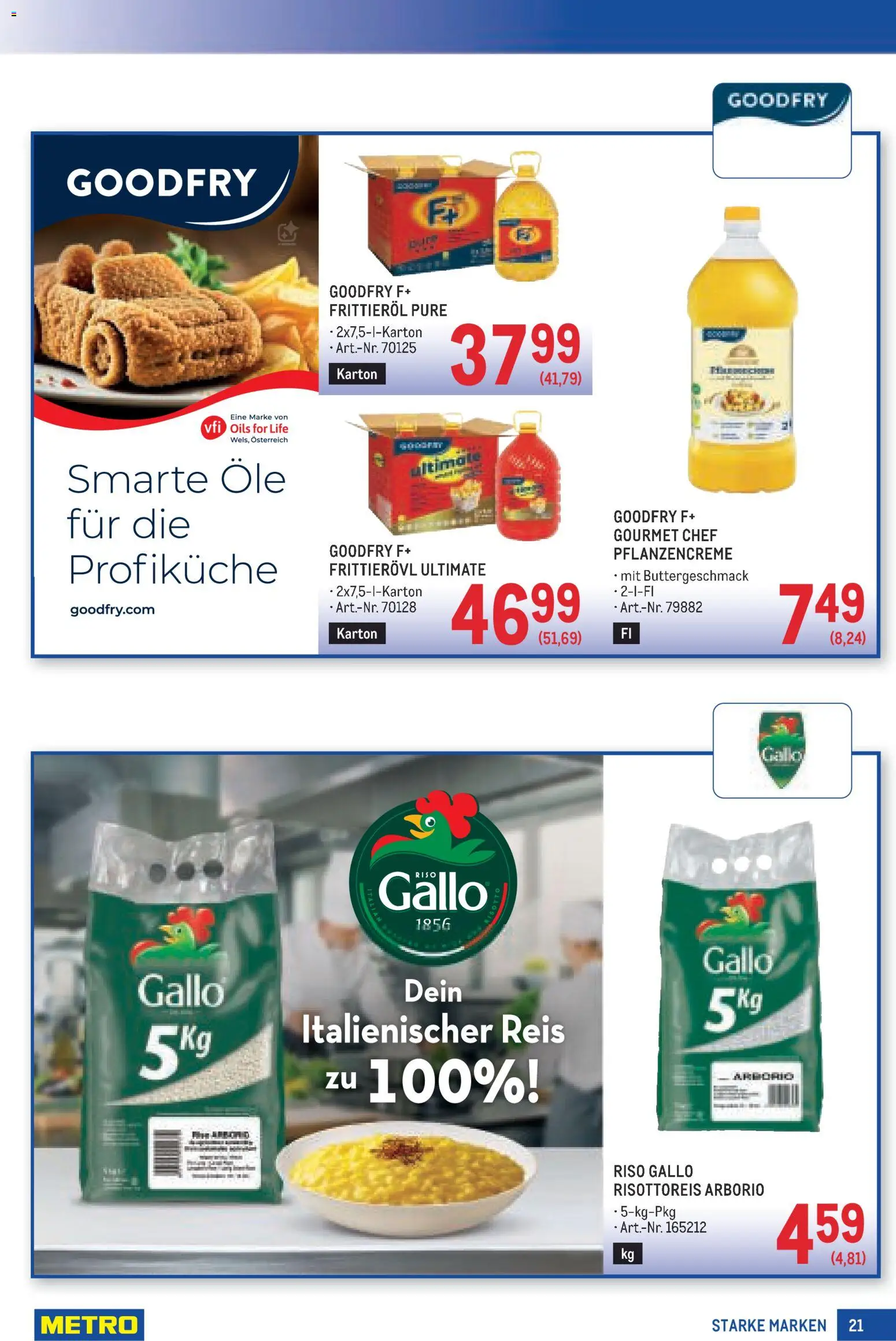 Metro angebote Starke Marken gültig ab 03.09.2026 | Seite: 21 | Produkte: Pflanzencreme, Frittieröl, Reis