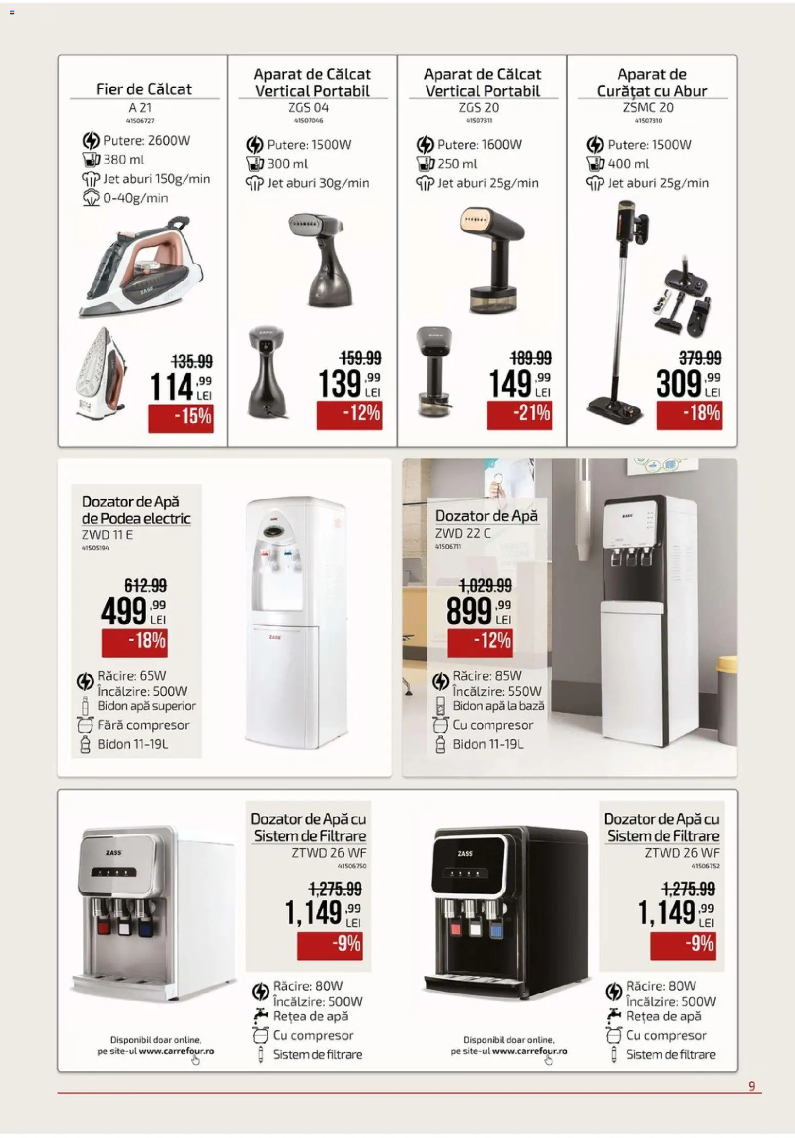 Noul catalog Carrefour – valabil de la 09.09.2026 | Pagină: 9 | Produse: Aparat de călcat, Fier, Tip, Apă