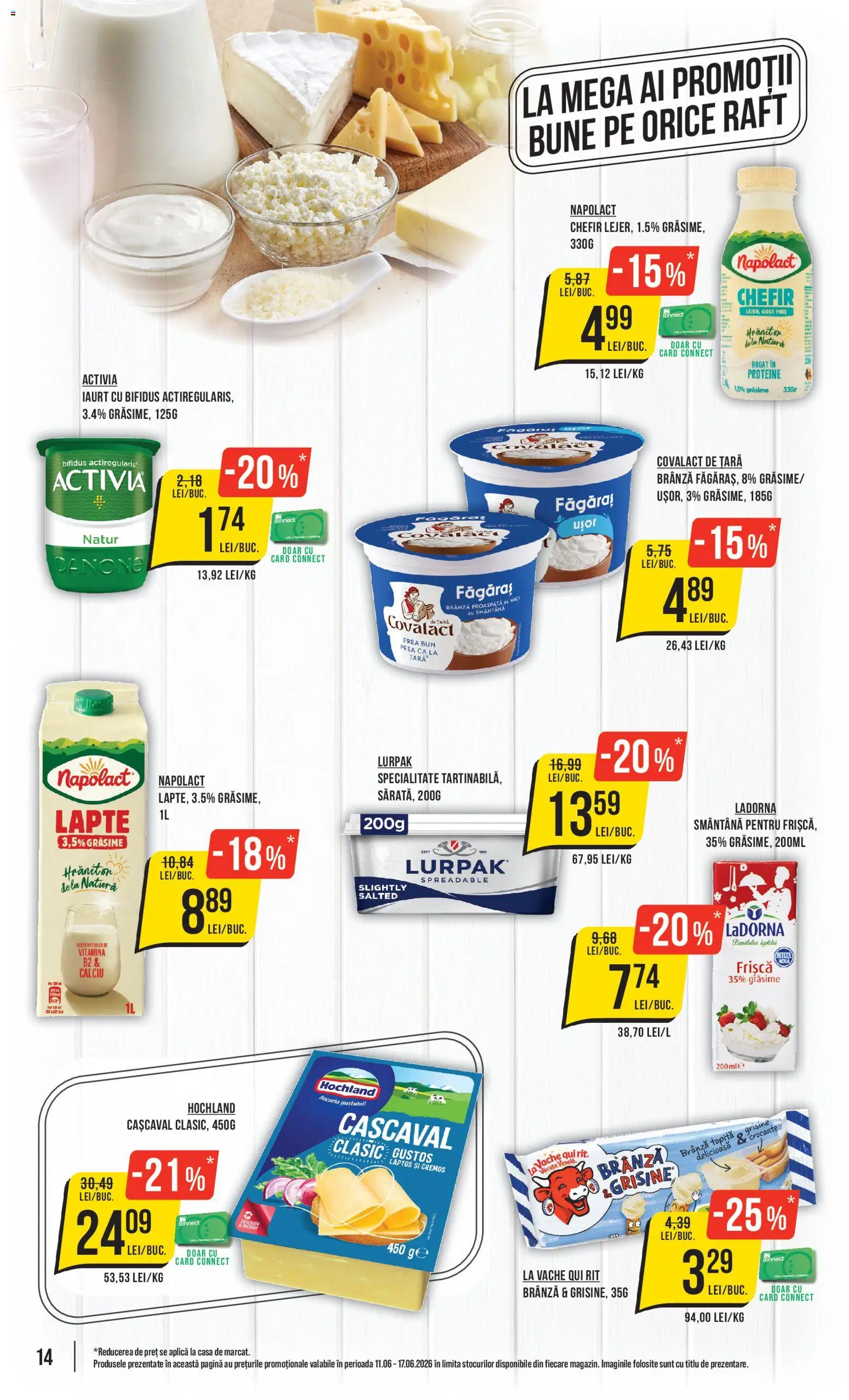 Noul catalog Mega Image – valabil de la 11.06.2026 | Pagină: 14 | Produse: Raft, Cașcaval, Lapte, Smântână