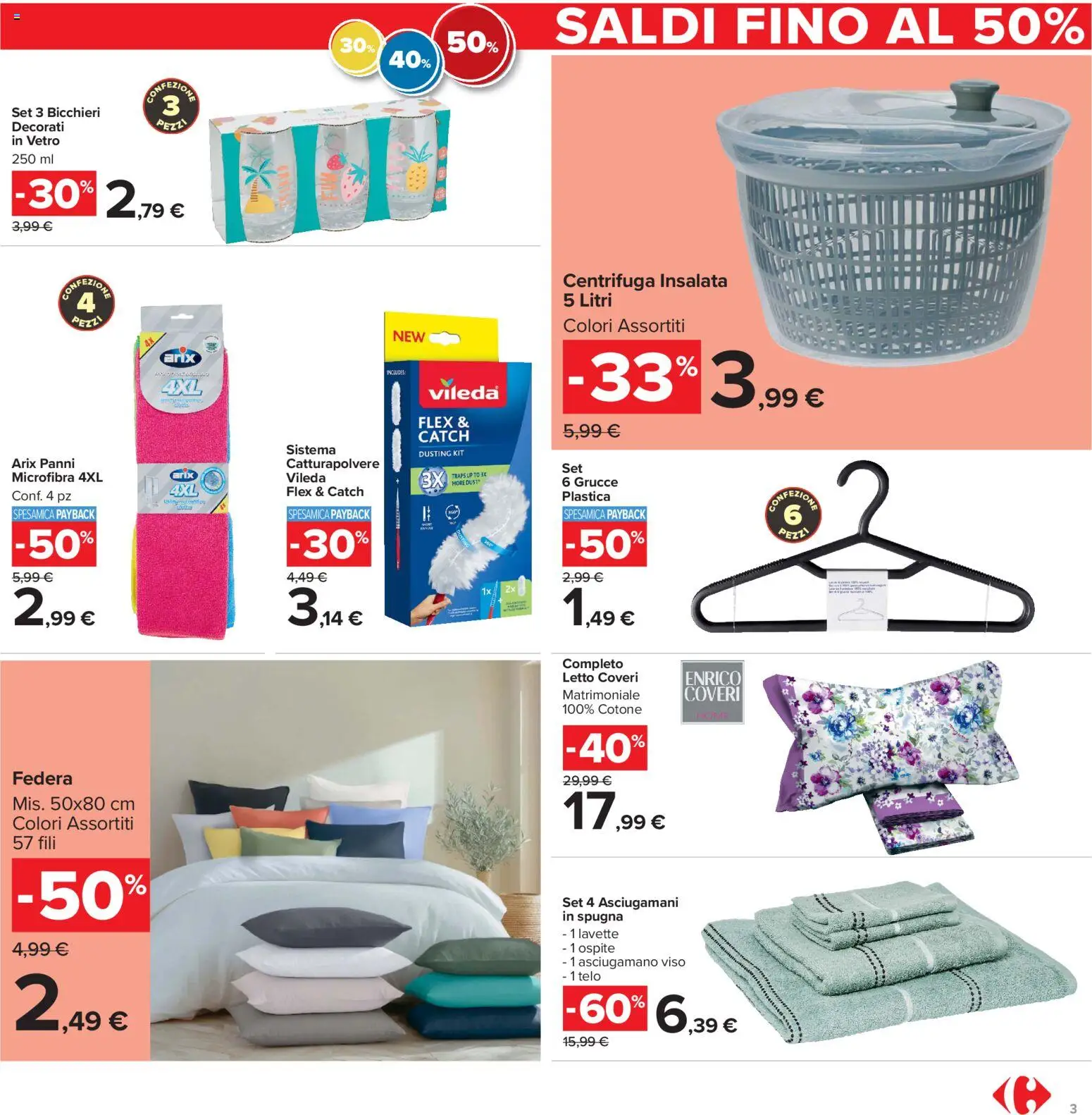 Volantino Carrefour del 05/07/2026 | Pagina: 3 | Prodotti: Centrifuga, Insalata, Letto, Grucce