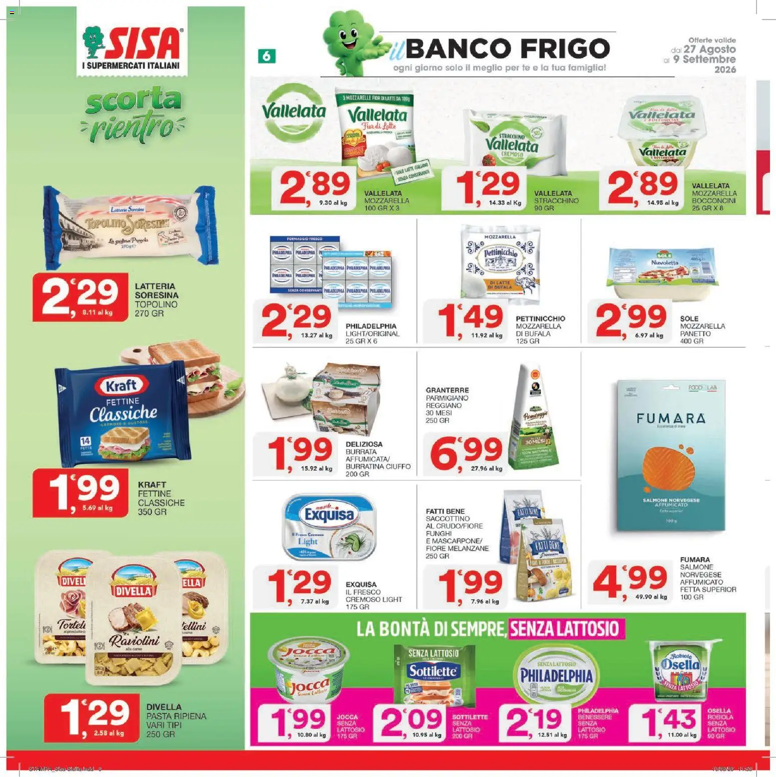 Volantino SISA del 27/08/2026 | Pagina: 6 | Prodotti: Formaggio, Pasta, Carne, Robiola