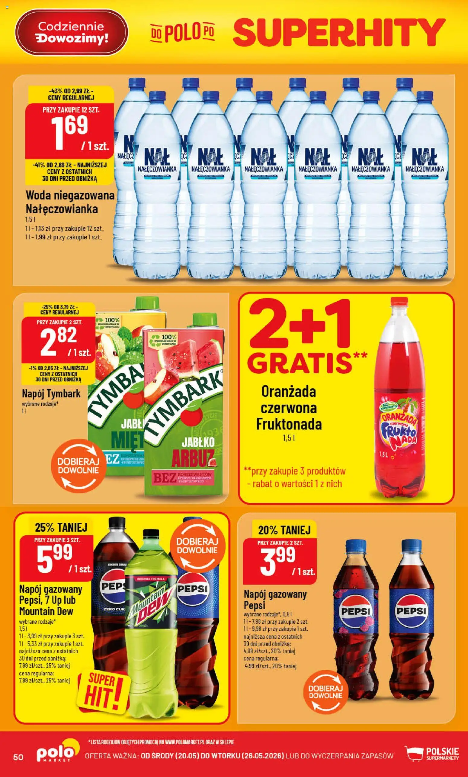 POLOmarket gazetka od 20.05.2026 | Strona: 50 | Produkty: Arbuz, Pepsi, Woda niegazowana, Woda