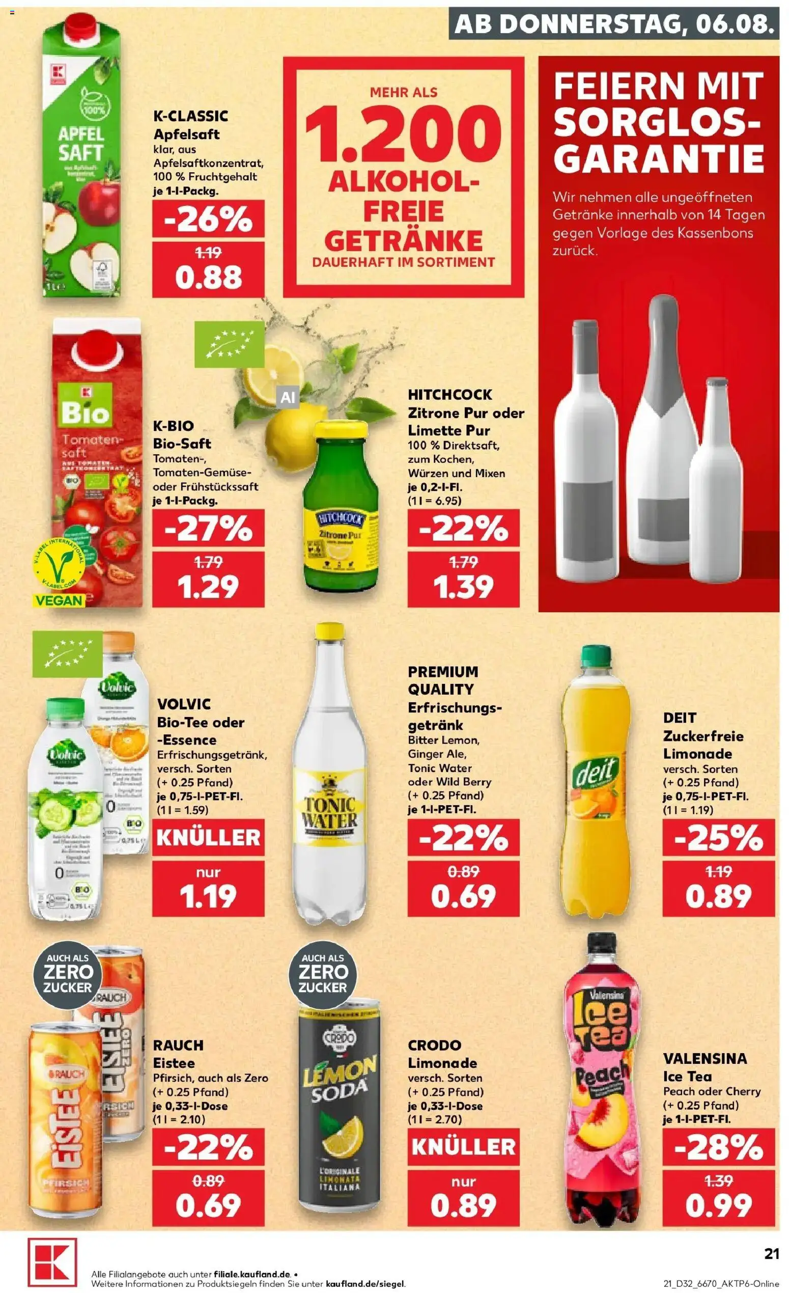 Prospekt Kaufland ab 06.08.2026 » Angebote Online zum Blättern | Seite: 21 | Produkte: Apfelsaft, Alkohol, Pfirsich, Volvic
