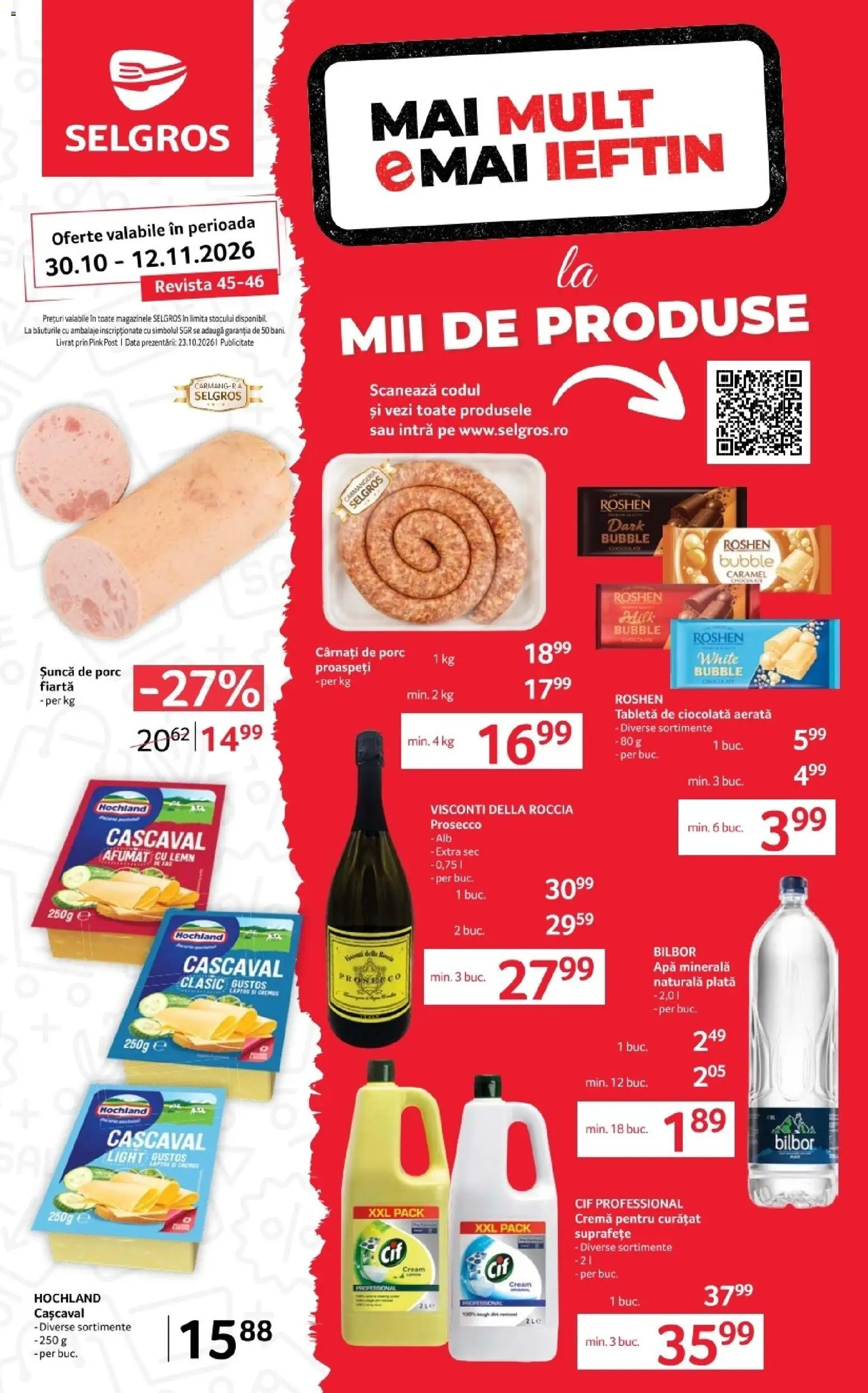 Noul catalog Selgros – valabil de la 30.10.2026 | Pagină: 1 | Produse: Carnati de porc, Hochland, Ciocolată, Șuncă