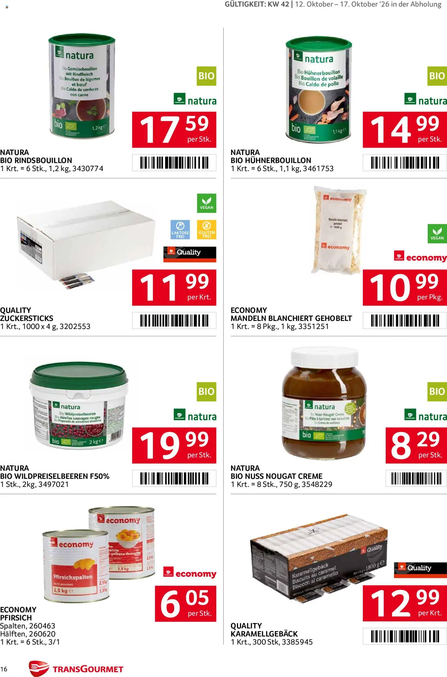Transgourmet Broschüre gültig ab 11.10.2026 | Seite: 15 | Produkte: Pfirsich, Creme, Rindfleisch