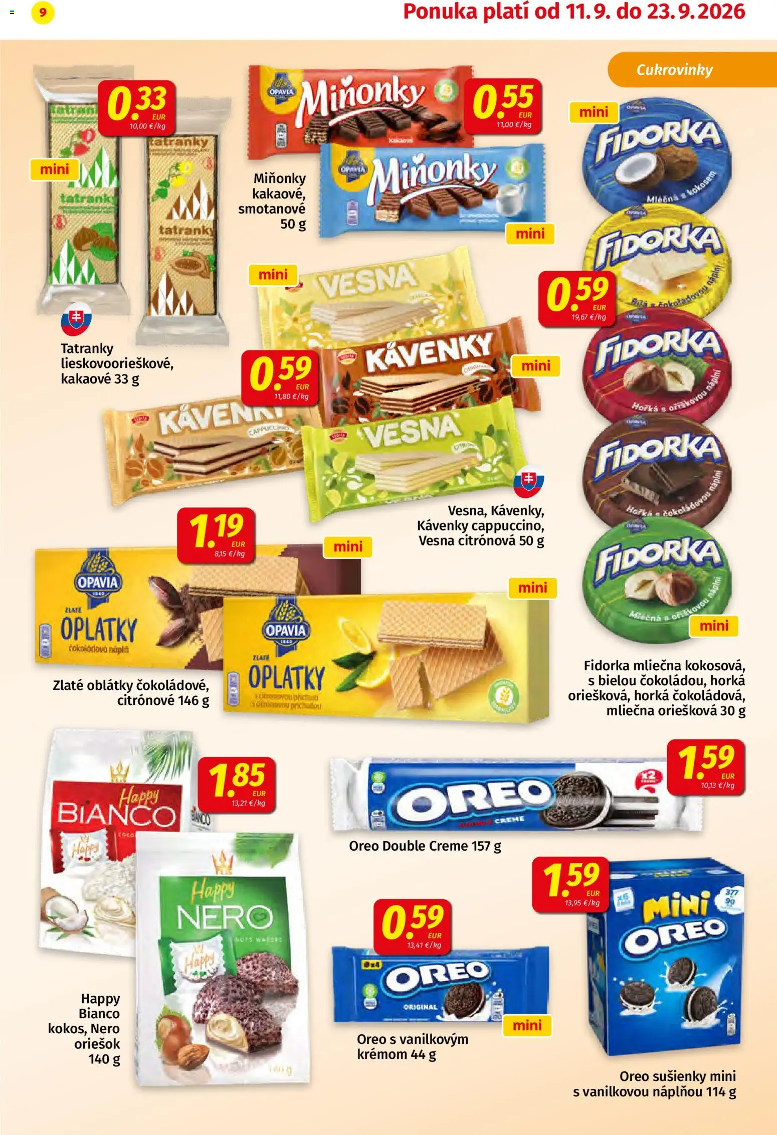 Nové Koruna akcie – leták je platný od 11.09.2026 | Strana: 9 | Produkty: Sušienky, Oblátky, Cukrovinky, Oreo