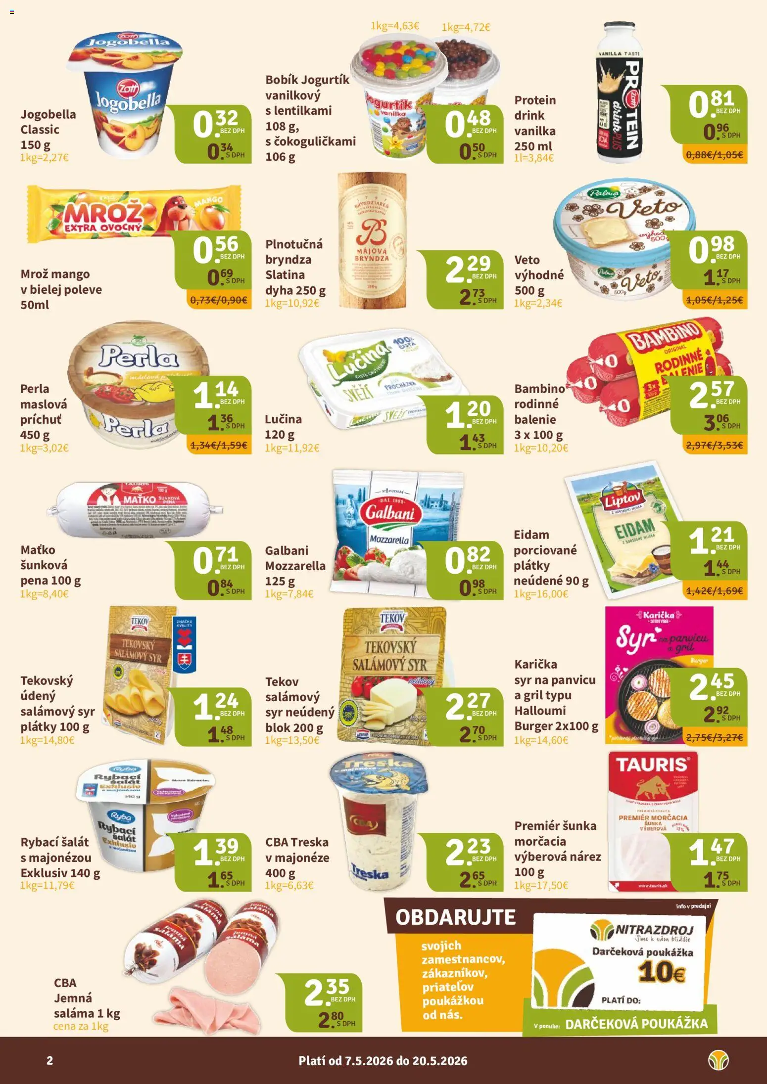 Nové Nitrazdroj akcie – leták je platný od 07.05.2026 | Strana: 2 | Produkty: Gril, Protein, Treska