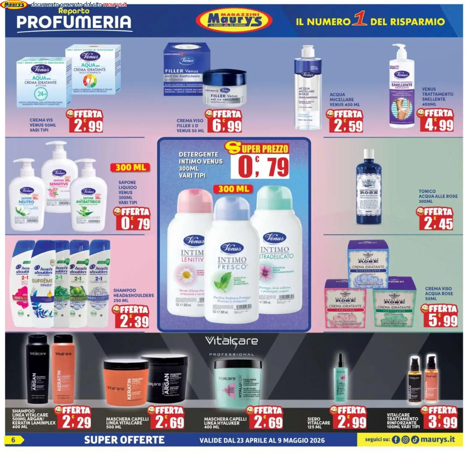 Volantino Maury's del 23.04.2026 | Pagina: 6 | Prodotti: Shampoo, Crema, Intimo, Acqua