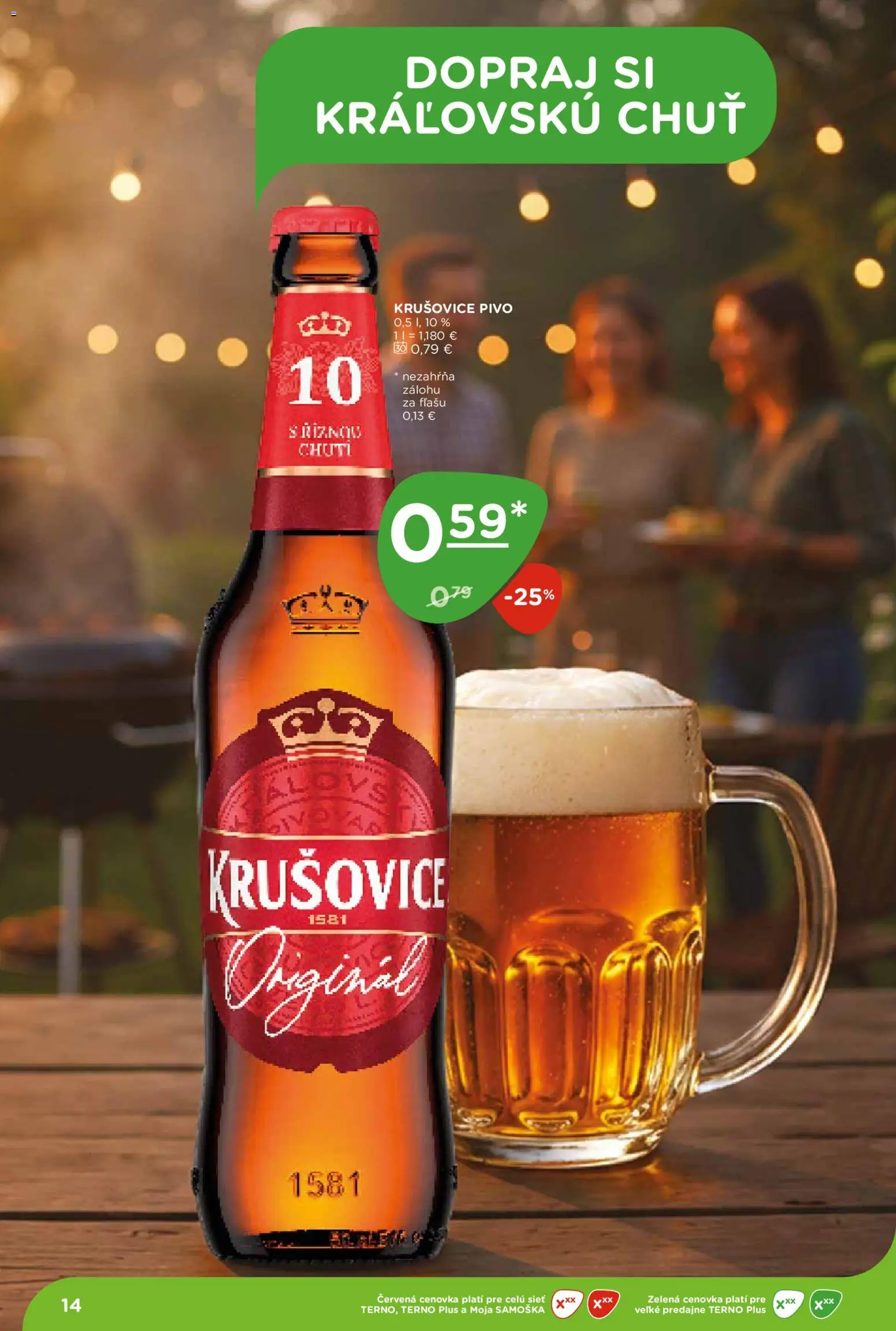 Nové Terno akcie – leták je platný od 18.06.2026 | Strana: 14 | Produkty: Pivo, Krušovice
