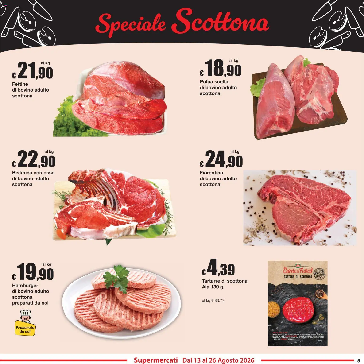 Volantino Sì con Te del 13/08/2026 | Pagina: 5 | Prodotti: Bovino, Carne, Hamburger, Bistecca