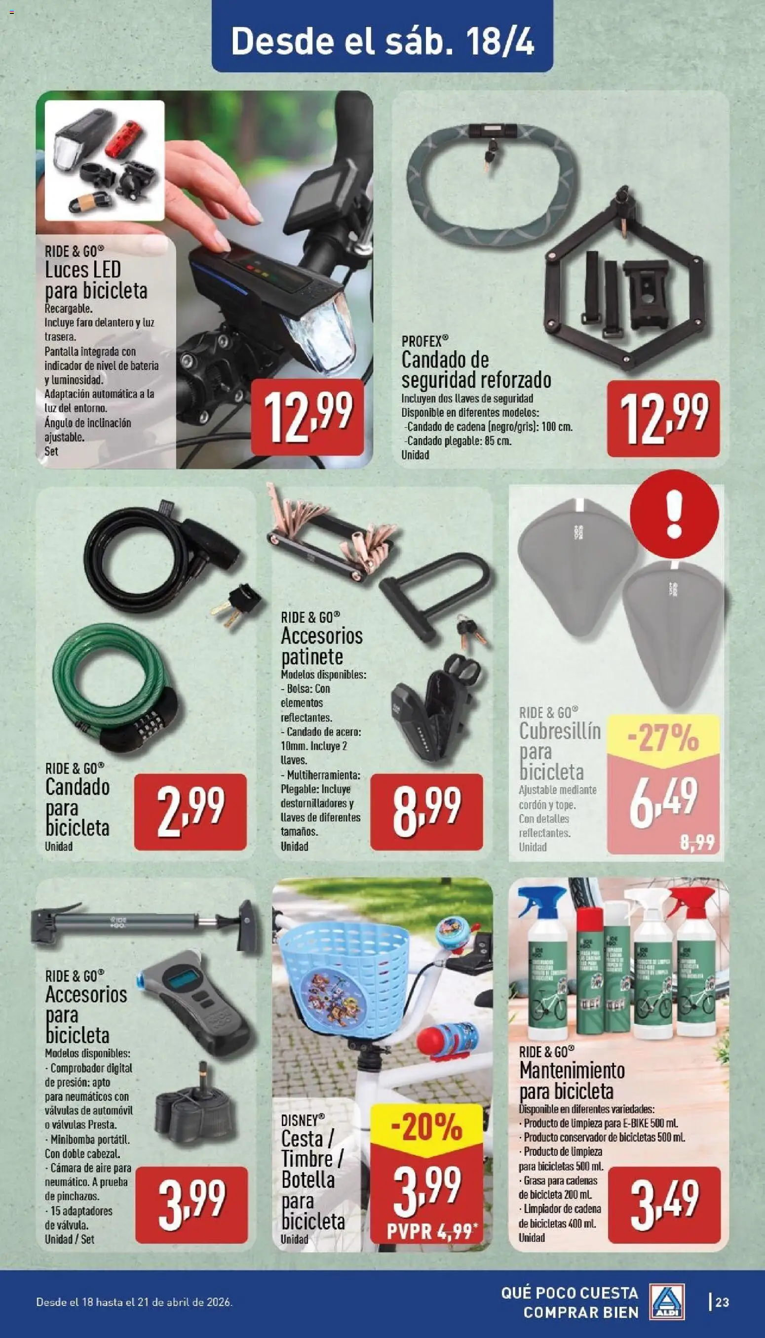 Aldi folleto Baleares │ válido desde el 13.04.2026 | Página: 23 | Productos: Bicicleta, Cámara, Bolsa, Batería