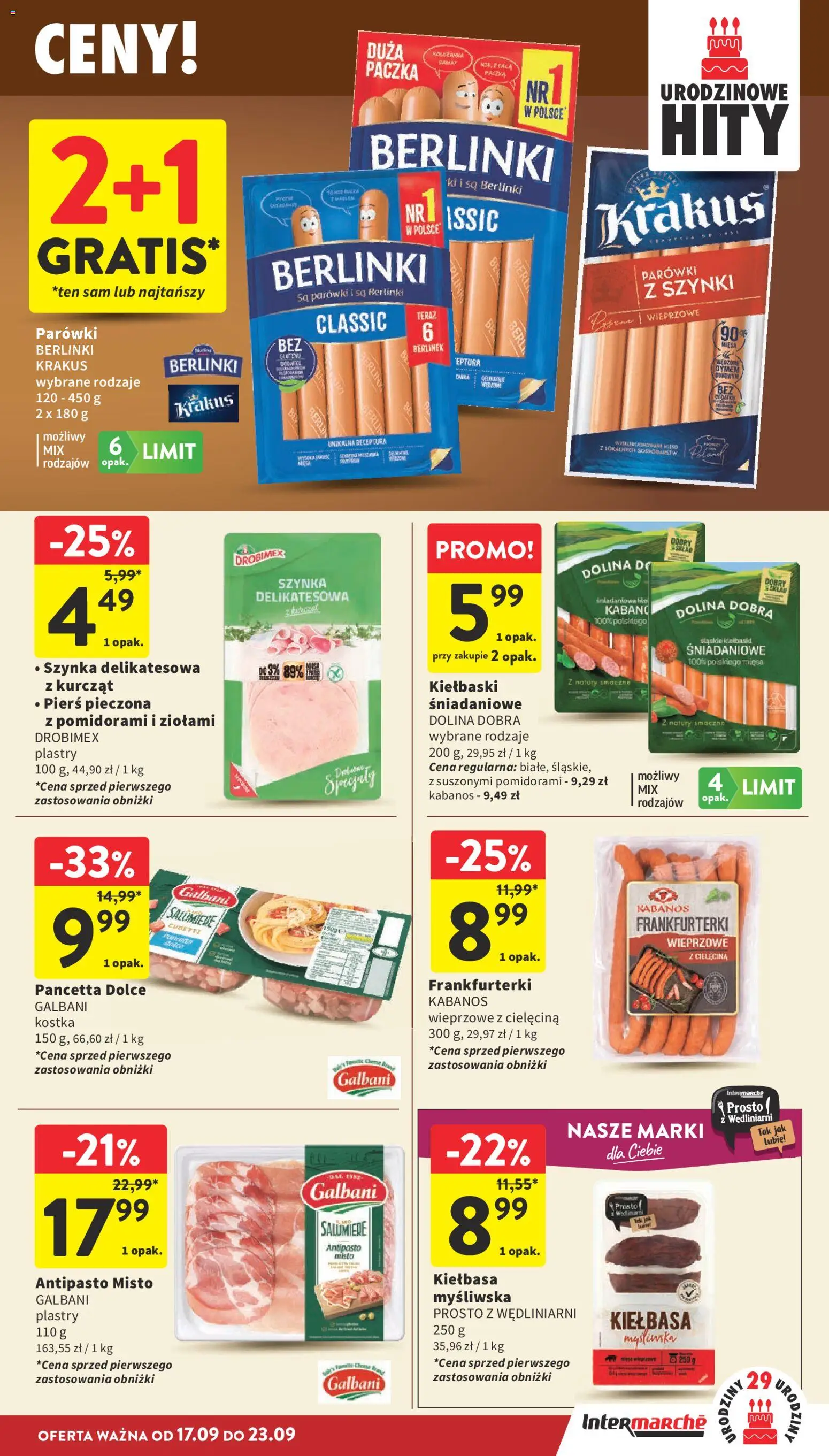 Intermarche gazetka od 17.09.2026 | Strona: 17 | Produkty: Kiełbasa, Mięso, Pancetta, Kiełbaski