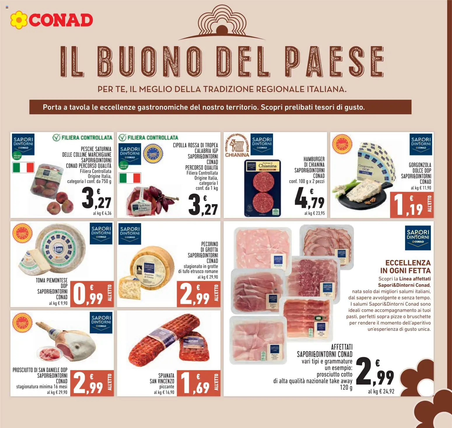 Volantino Conad del 02/07/2026 | Pagina: 15 | Prodotti: Prosciutto, Hamburger, Gorgonzola, Pecorino