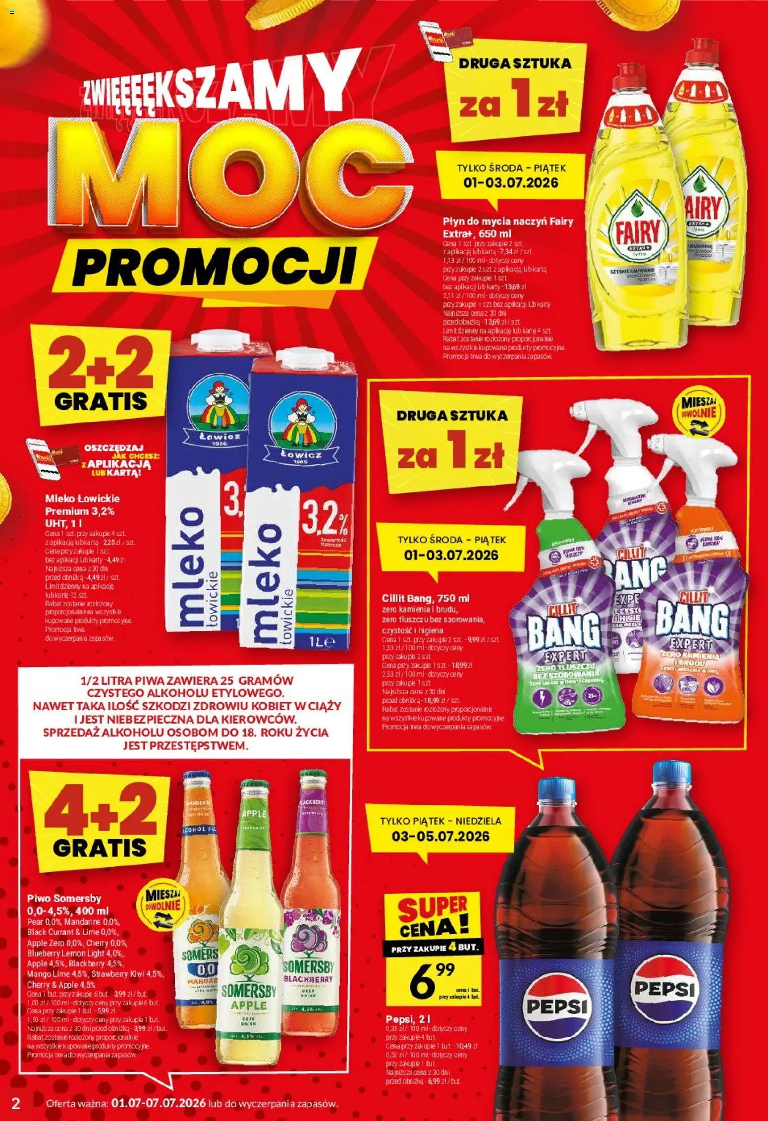 Twój Market gazetka od 01.07.2026 | Strona: 2 | Produkty: Piwo Somersby, Pepsi, Mleko, Kiwi