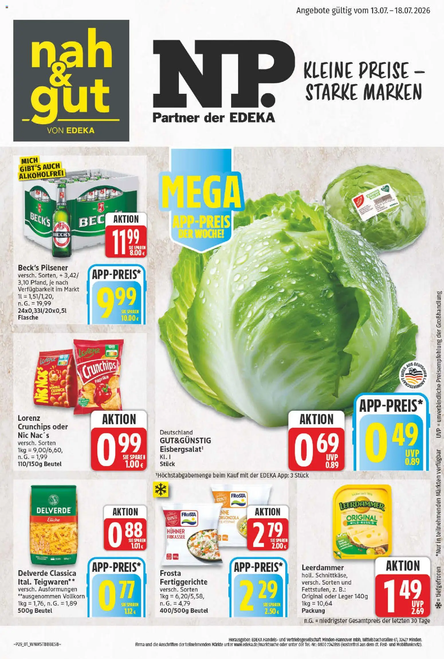 NP Discount Prospekt – gültig ab 13.07.2026 | Seite: 1 | Produkte: Leerdammer, Frosta, Paprika, Fertiggerichte