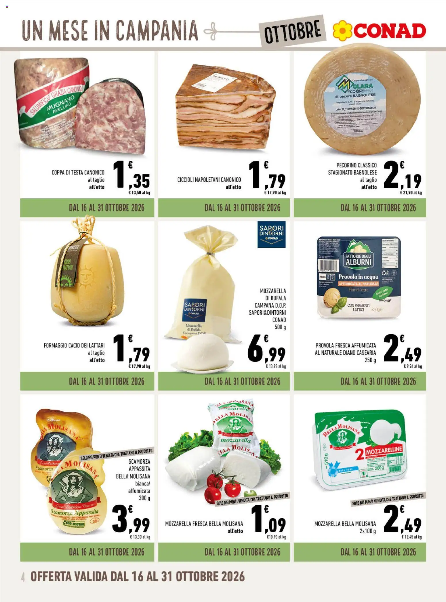 Volantino Conad del 30/09/2026 | Pagina: 4 | Prodotti: Acqua, Taglio, Latte, Formaggio