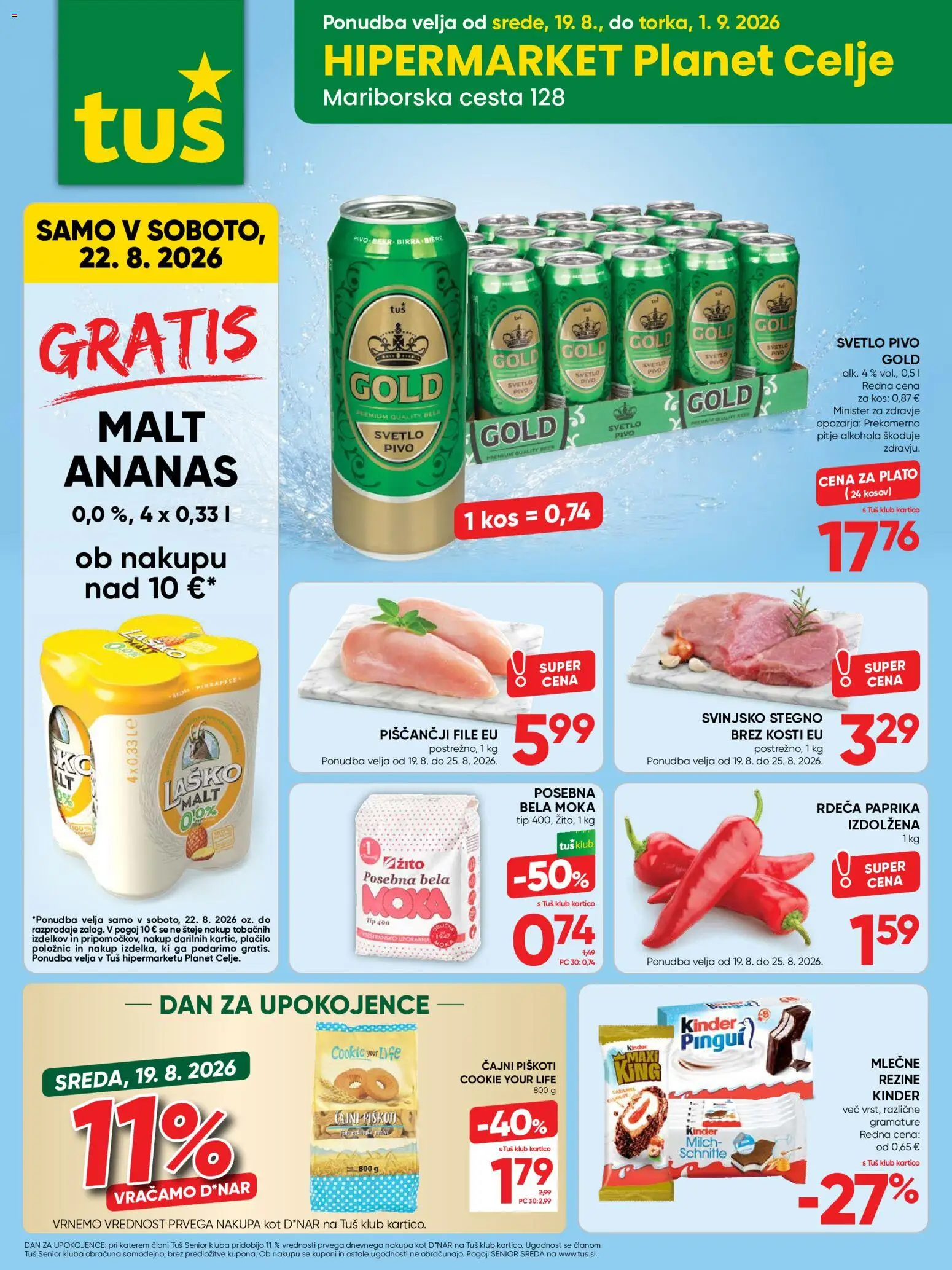 Novi Tuš katalog ponudbe – veljaven od 19.08.2026 | Stran: 26 | Izdelki: Moka, Kos, Pivo, Piskoti