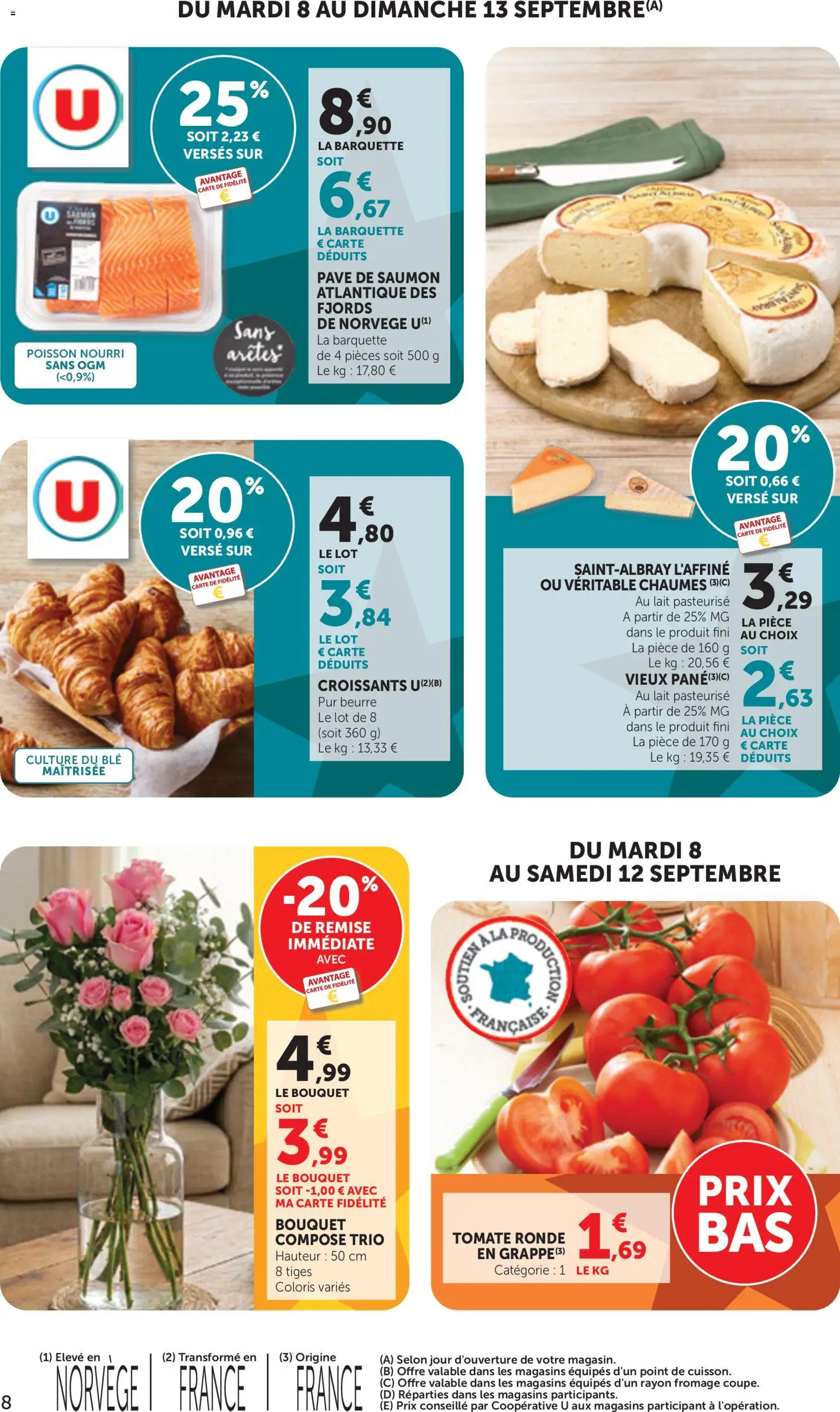 {H1} | Page: 8 | Produits: Pavé de saumon, Tomate, Blé, Poisson