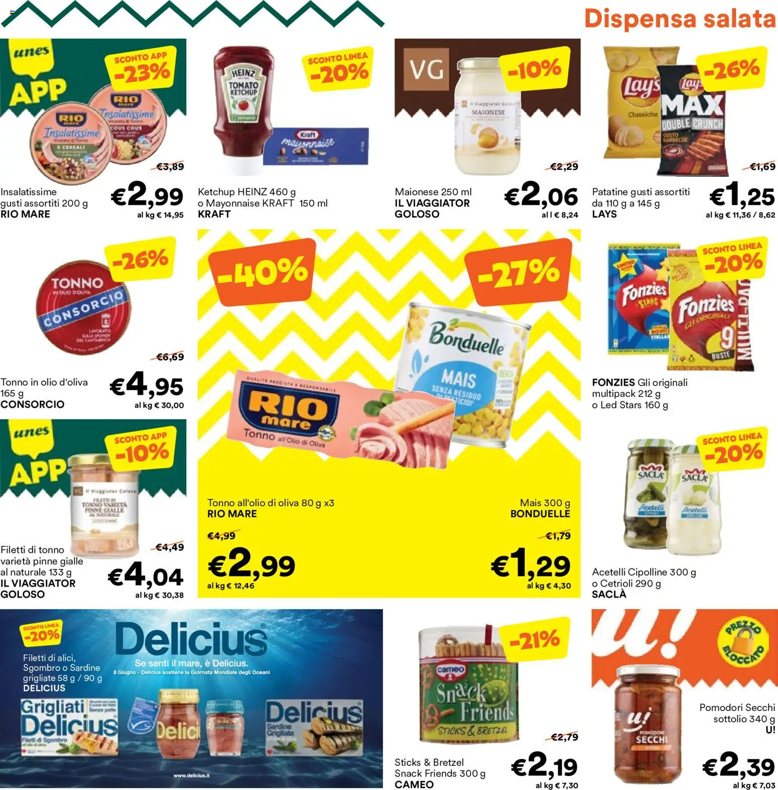Volantino Unes del 03.06.2026 | Pagina: 13 | Prodotti: Ketchup, Cetrioli, Pinne, Sgombro