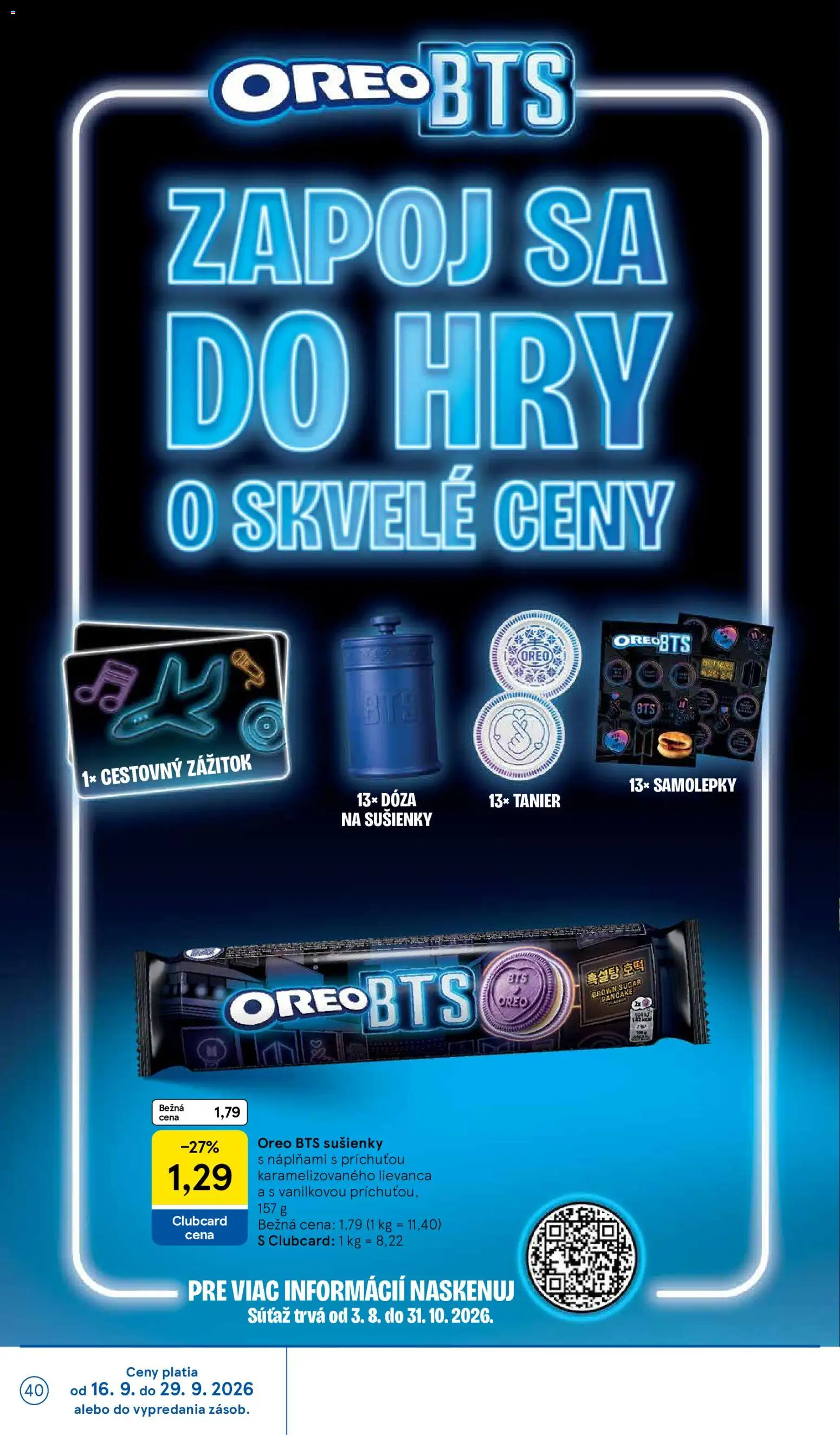 Nové Tesco akcie – leták je platný od 16.09.2026 | Strana: 40 | Produkty: Sušienky, Oreo