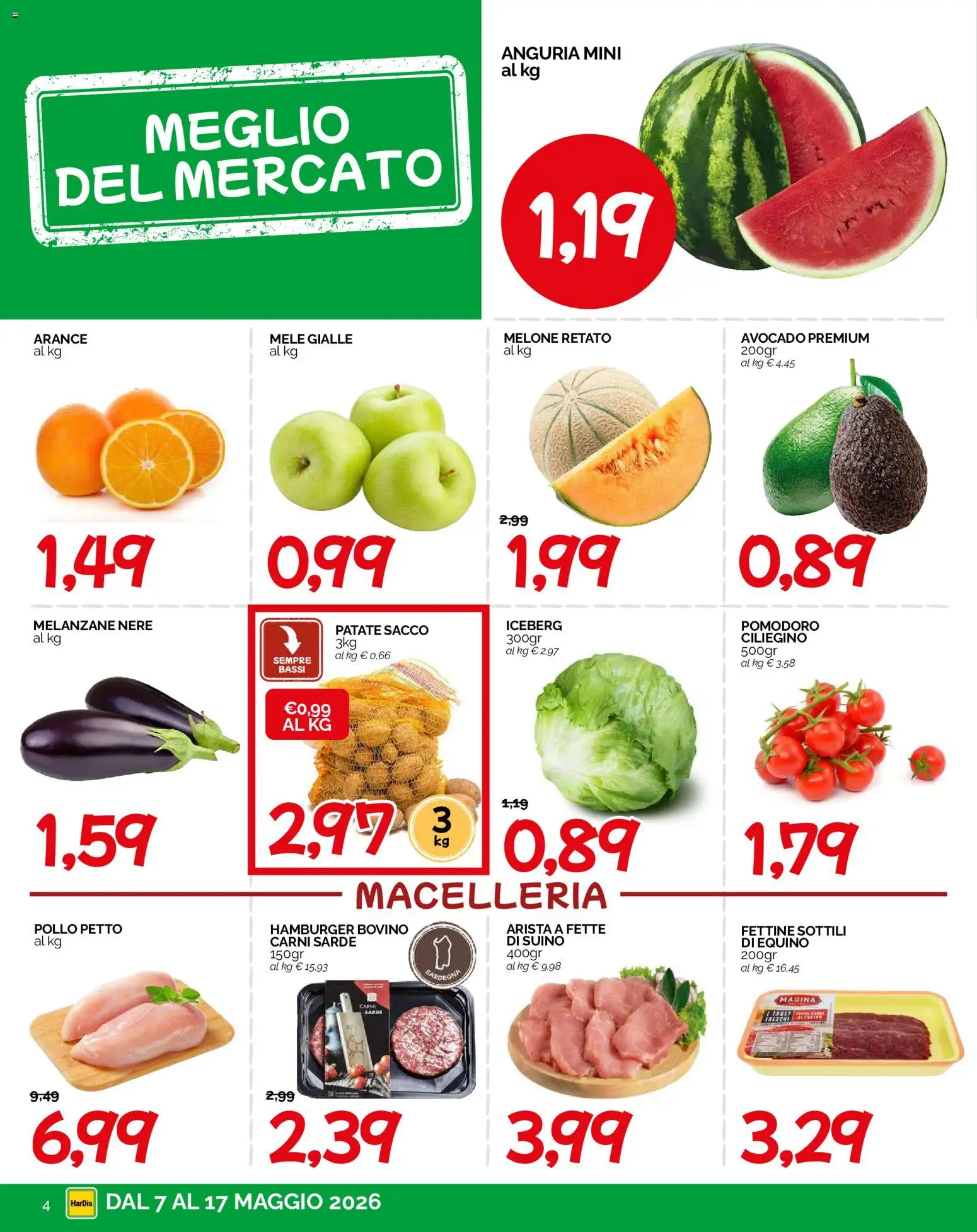 Volantino HarDis del 07.05.2026 | Pagina: 4 | Prodotti: Arance, Anguria, Melone, Hamburger